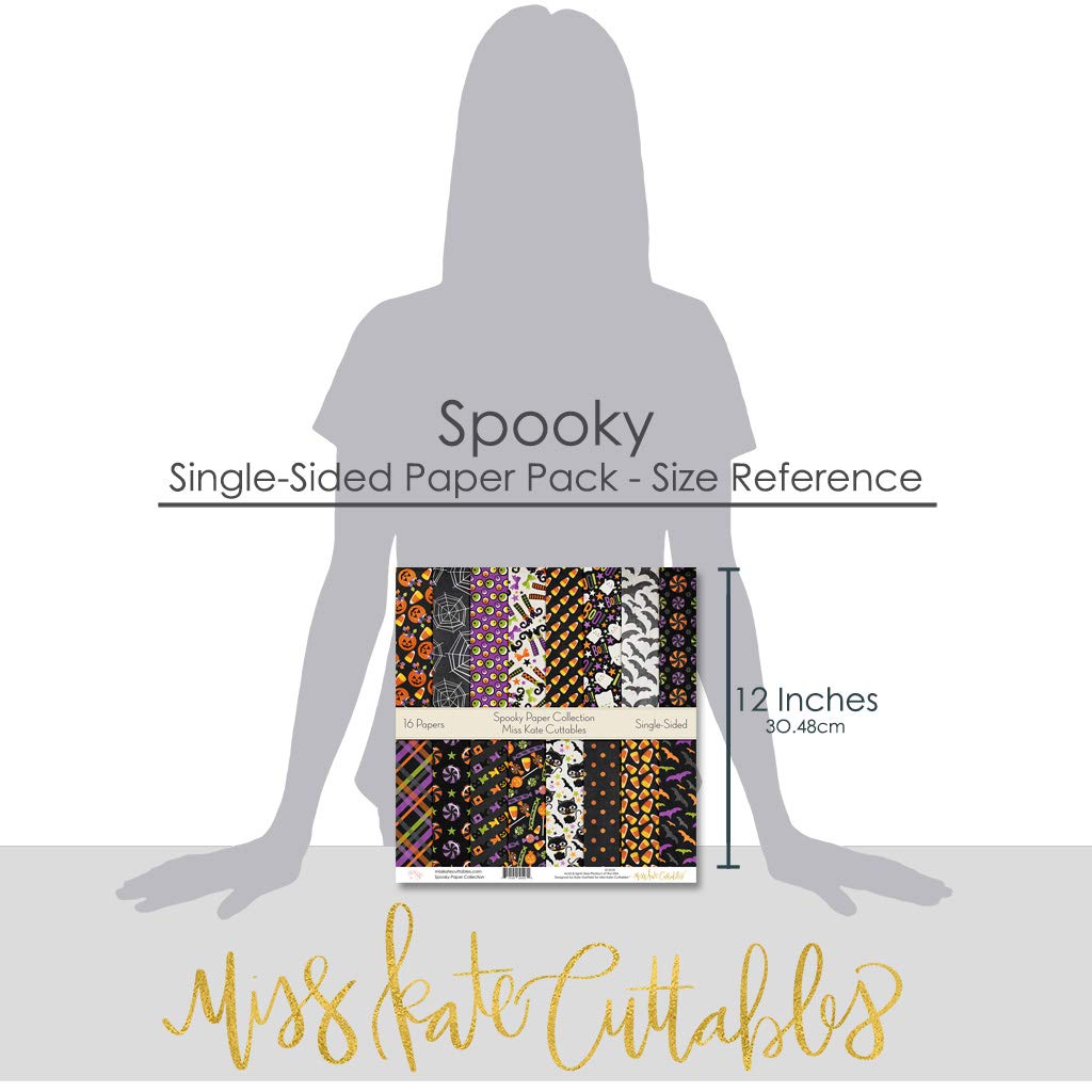 Spooky Halloween Scrapbook Paper Pack - Premium Single-Sided 12x12 Inch Specialty Paper Collection with 16 Sheets - Perfect for DIY Cards, Albums & Home Decor by Miss Kate Cuttables