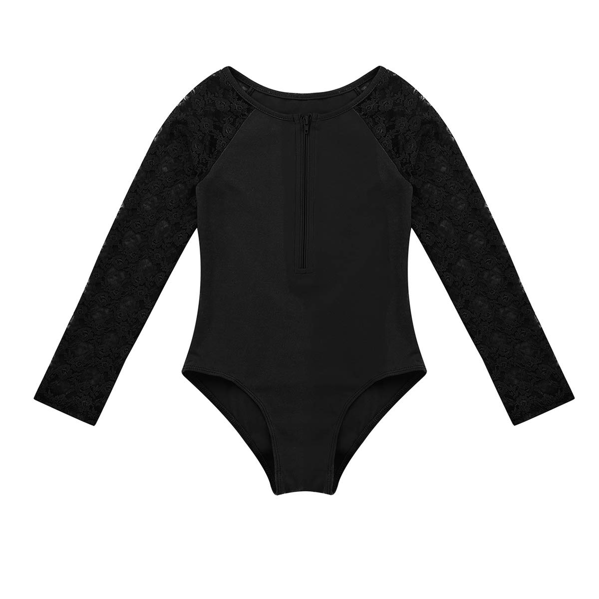MSemis Kids Girls Lace Long Sleeve Zipper Front Tank Leotard Top for Ballet Dance Gymnastics Recital Performance Practice Class Activewear