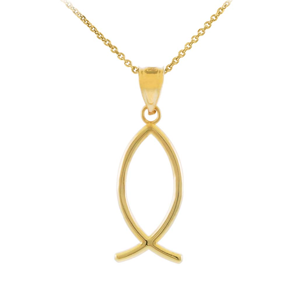 14K Yellow Gold Ichthus Christian Fish Pendant Necklace - Religious Jewelry for Women & Men, Perfect for Baptism, Church, and Everyday Faith Wear