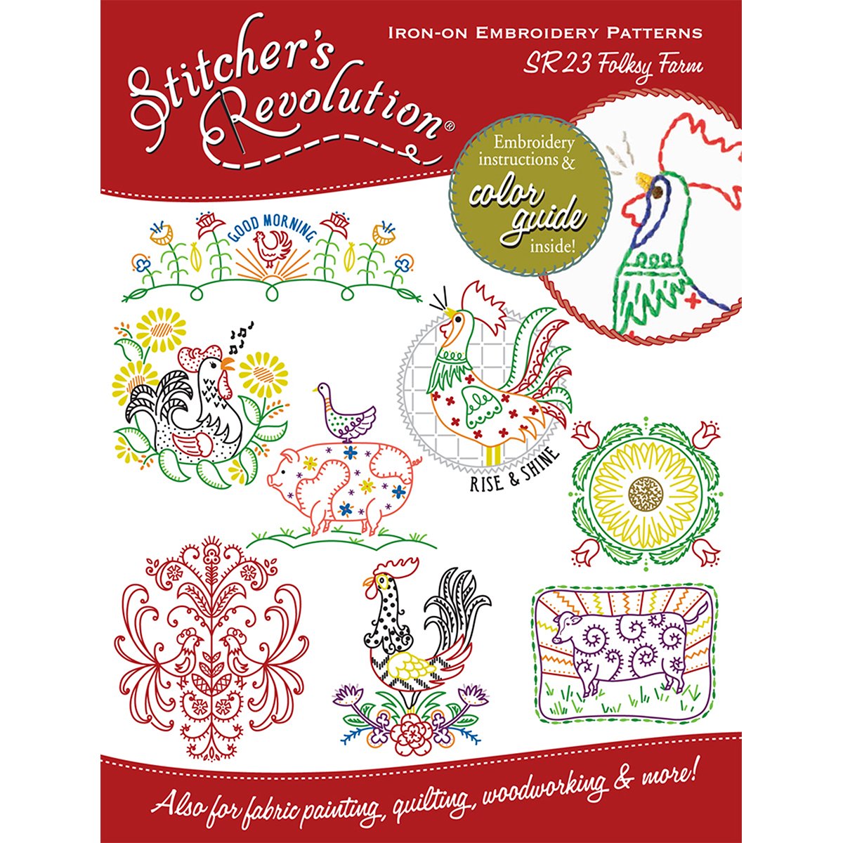 Stitcher's Revolution Folksy Farm Iron-On Transfer Pattern - Easy Embroidery Designs for DIY Projects | Perfect for Quilting, Home Decor & Gift Making