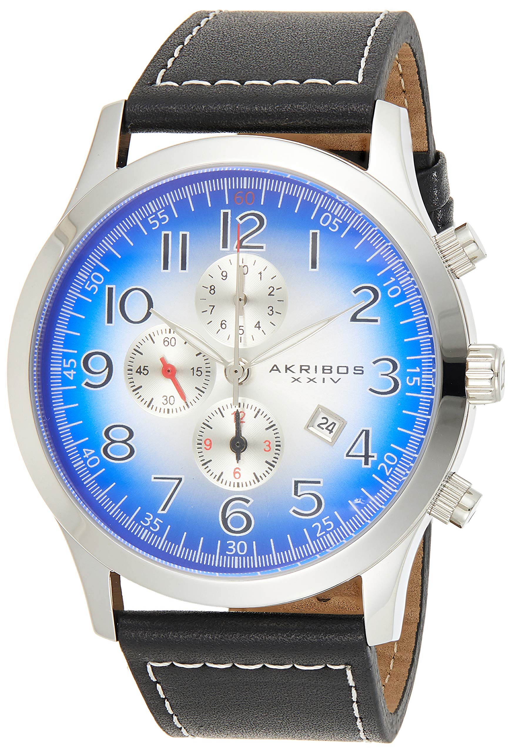 Akribos XXIV Men's Essential Chronograph Watch with 3 Subdials, Sunray Dial & Date Window - Genuine Leather Strap AK603 - Perfect for Business, Casual & Formal Occasions