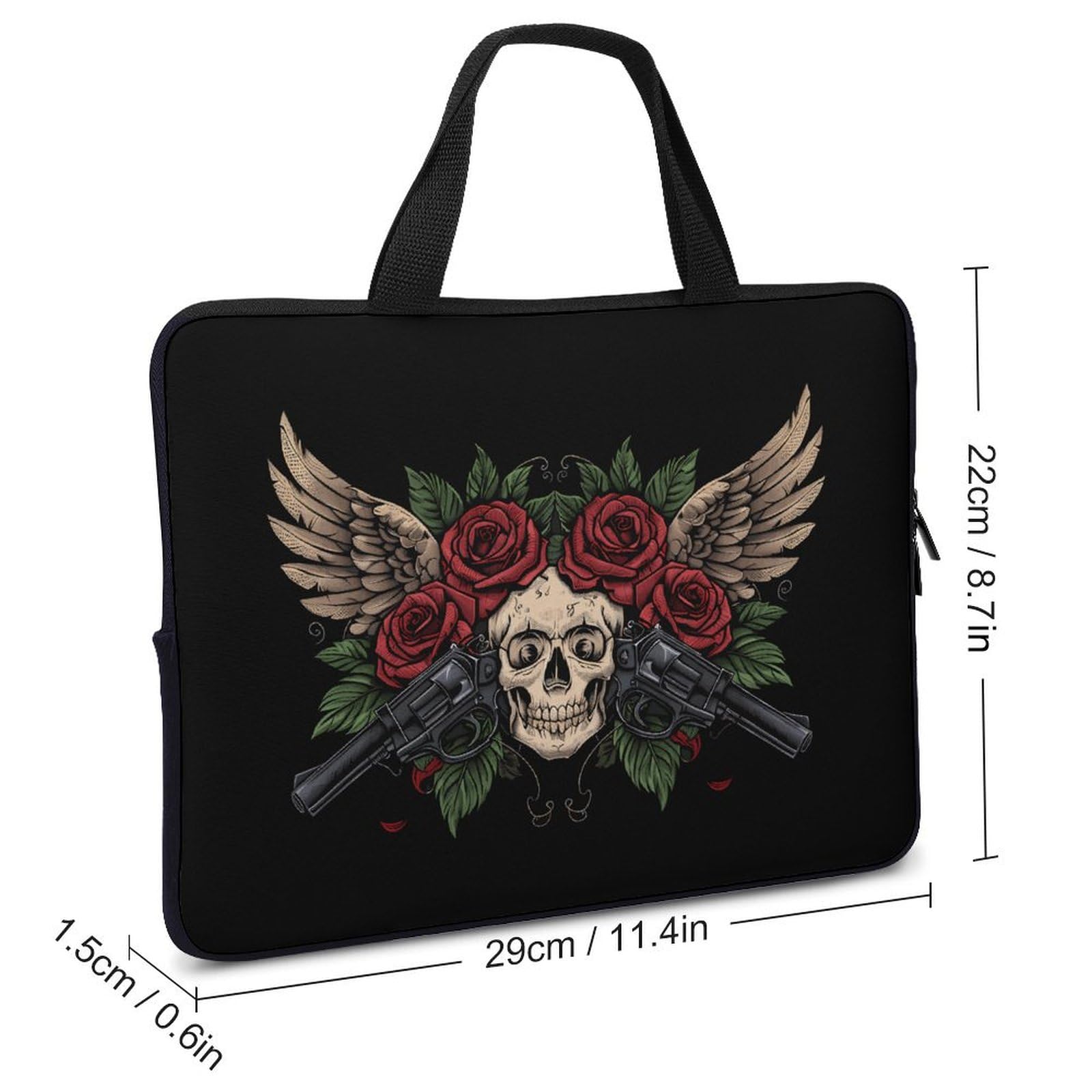 Skull Print Laptop Tote Bag - 10 Inch Portable Notebook Carrying Case with Protective Padding for MacBook, Work & School | Durable Computer Briefcase for Commuters & Students