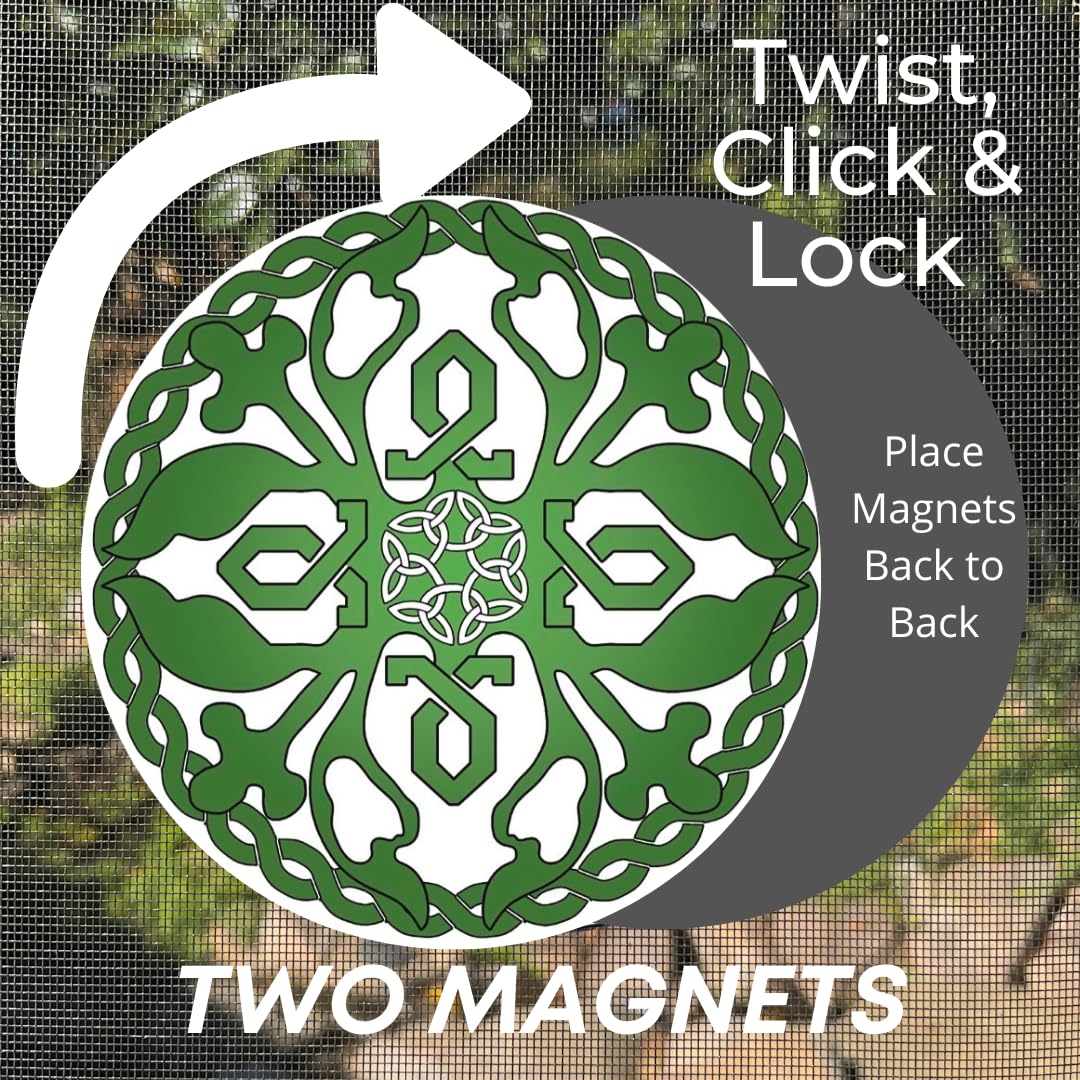 Twist Click Lock Screen Door Magnets - Secure Magnetic Screen Door Latch for Pets & Kids Safety - Robbins Aria Celtic Design Home Decoration - Perfect for Patio, Porch, and Backyard Entryways