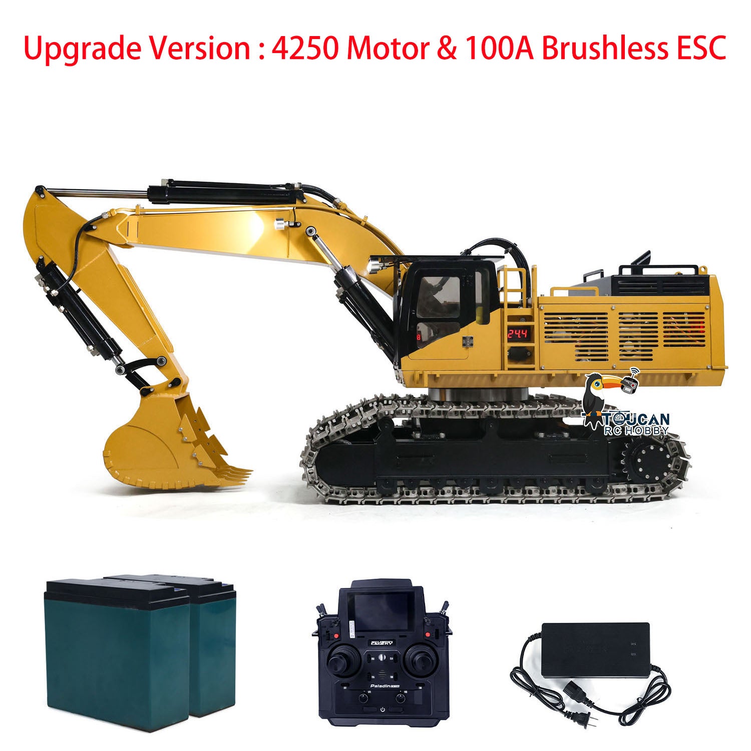 TOUCAN 1/8 Scale 385CF Metal Hydraulic RC Excavator - 150KG Heavy Duty Remote Control Digger, RTR (Ready to Run) Upgraded Version - Perfect for Construction Simulation, Backyard Digging, and RC Hobby Enthusiasts