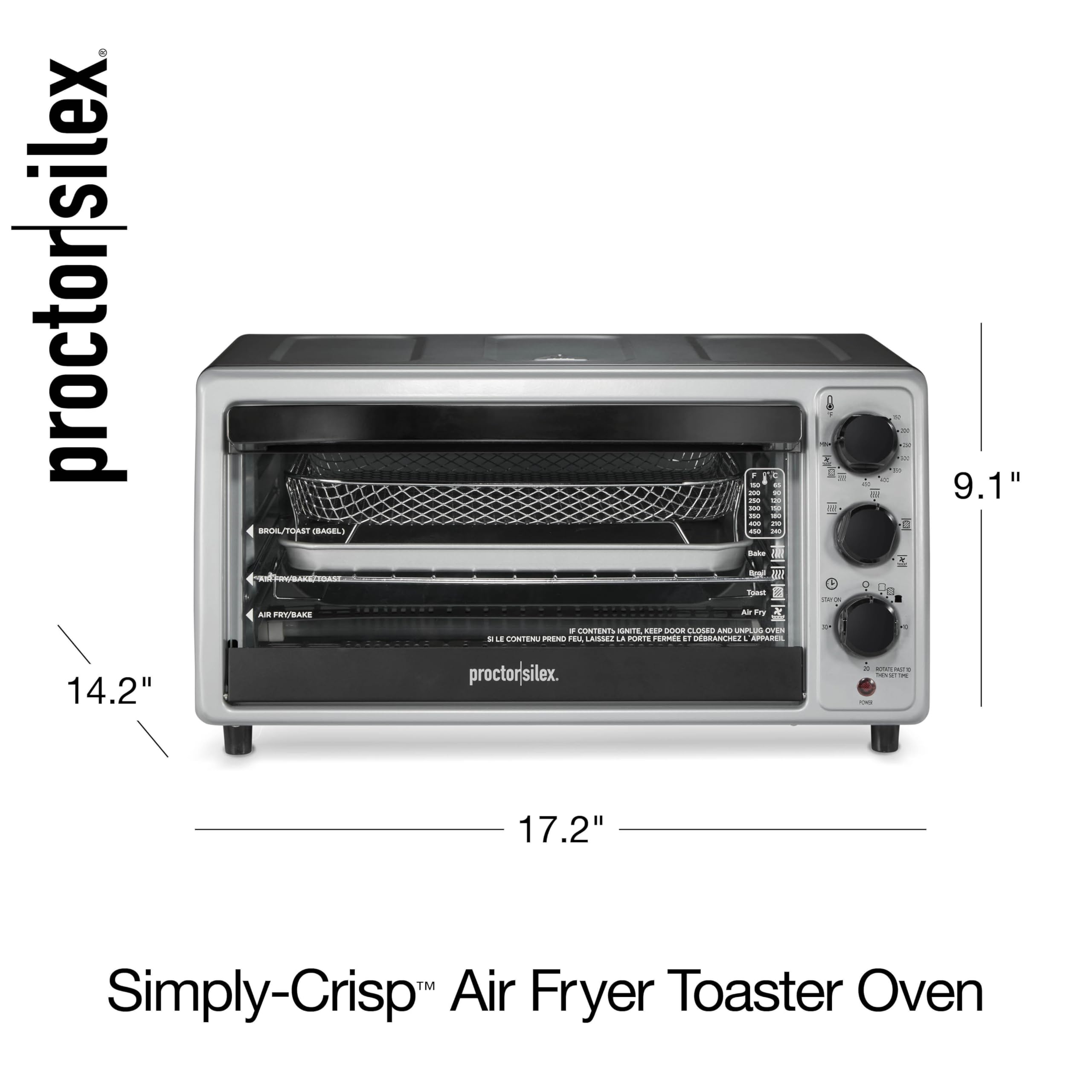 Proctor Silex 4-in-1 Air Fryer Toaster Oven Combo with Convection, Bake & Broil Functions - 6-Slice or 12