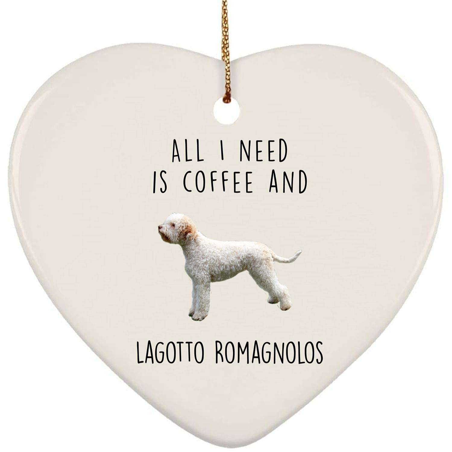Funny Dog Mom Gifts - I Love Coffee & Lagotto Romagnolo White Christmas Tree Ornaments 2024 | Perfect for Dog Lovers, Coffee Enthusiasts & Holiday Decor