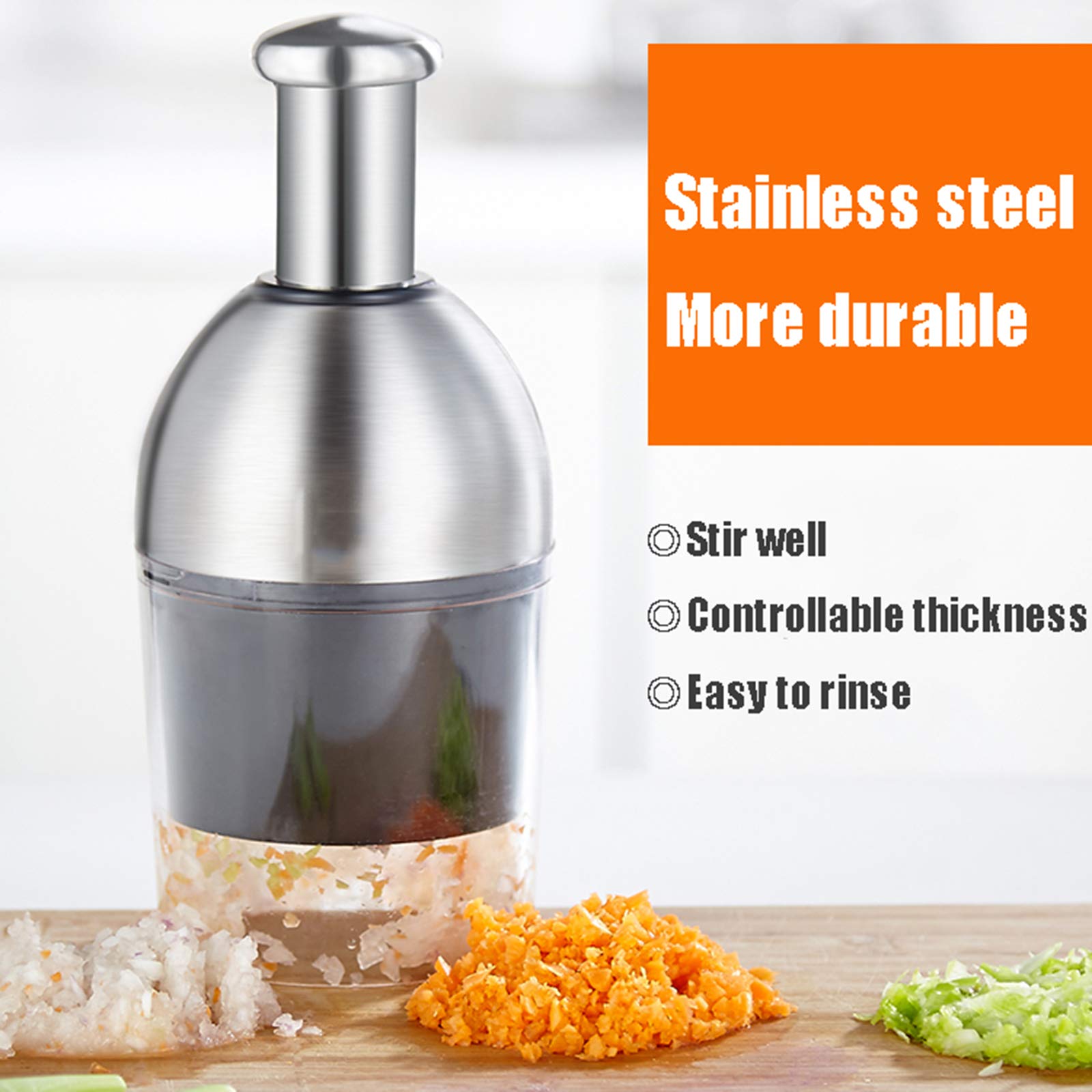 Stainless Steel Manual Food Chopper - Garlic Crusher, Nut Grinder, Onion & Vegetable Cutter with Cleaning Brush | Perfect for Meal Prep, Salad Making & Home Cooking (Red)