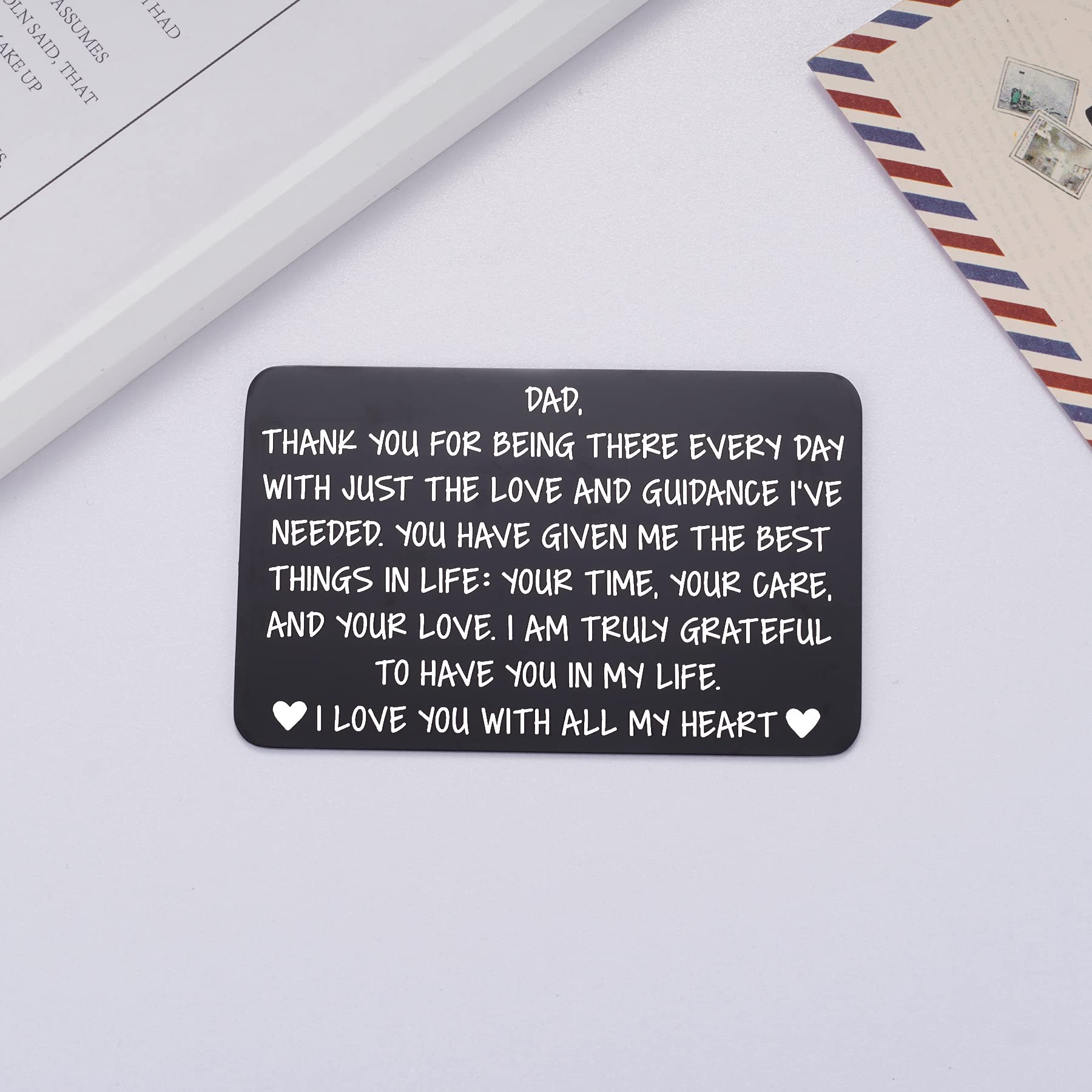 Personalized Laser Engraved Metal Wallet Insert - Father's Day Gift for Dad, Birthday & Christmas Card from Daughter, Son or Wife - Perfect for Stepdad, Wallet Note Card Gift Idea - Great for Everyday Carry, Special Occasions & Keepsake Memories