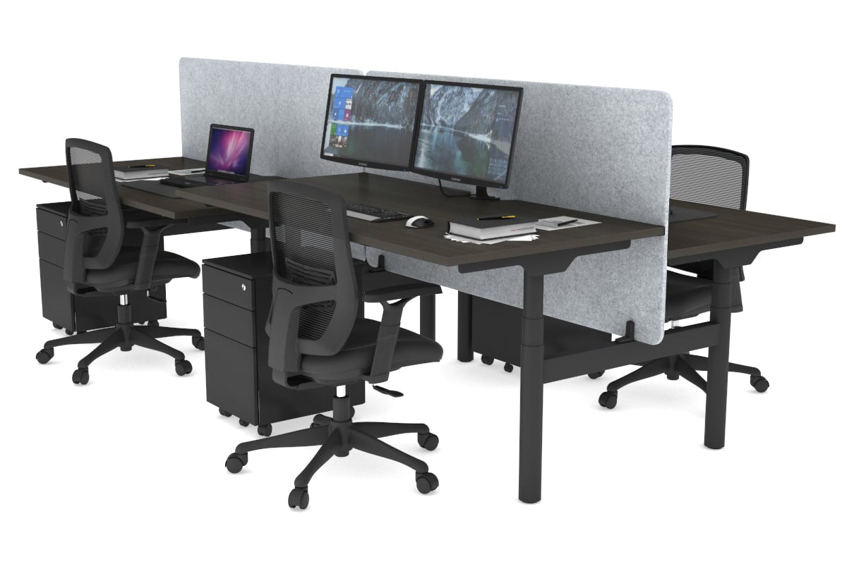 Flexi Premium 4-Person Height Adjustable H Bench Workstation - Black Frame (1600L x 800W) with Cable Management | Ideal for Office, Coworking Spaces & Home Workstations