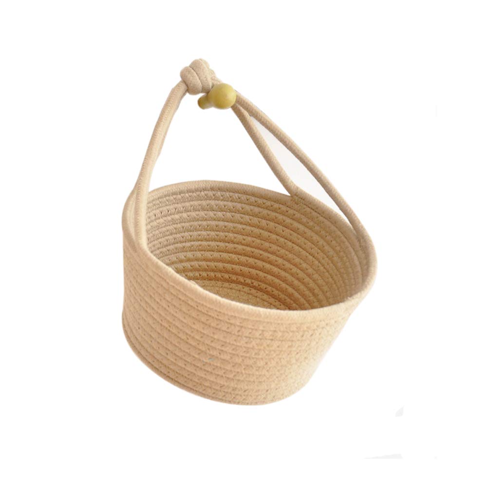 Stylish Cotton Woven Storage Basket with Hang Rope - Foldable Snack Organizer, Kids Room Decor, Household Item Storage Solution (Brown) - Perfect for Nursery, Playroom & Kitchen Organization