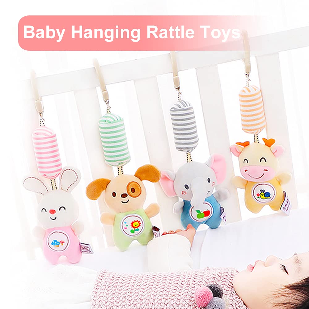 Montessori Baby Hanging Toys - 4 Pack for Car Seat & Stroller - Sensory Toys for Newborns & Toddlers 3+ Months - Travel Essential