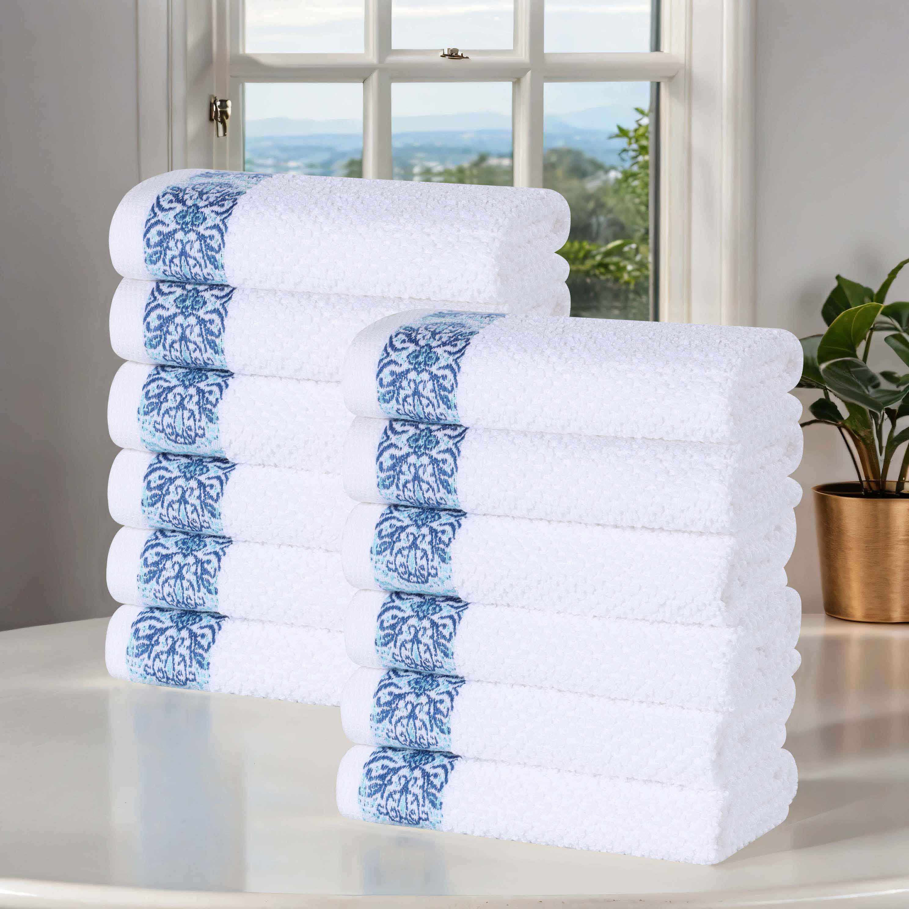 Premium Medallion Cotton Jacquard Textured Face Towels & Washcloths - 12-Piece Set for Spa, Bathroom & Luxury Home Decor