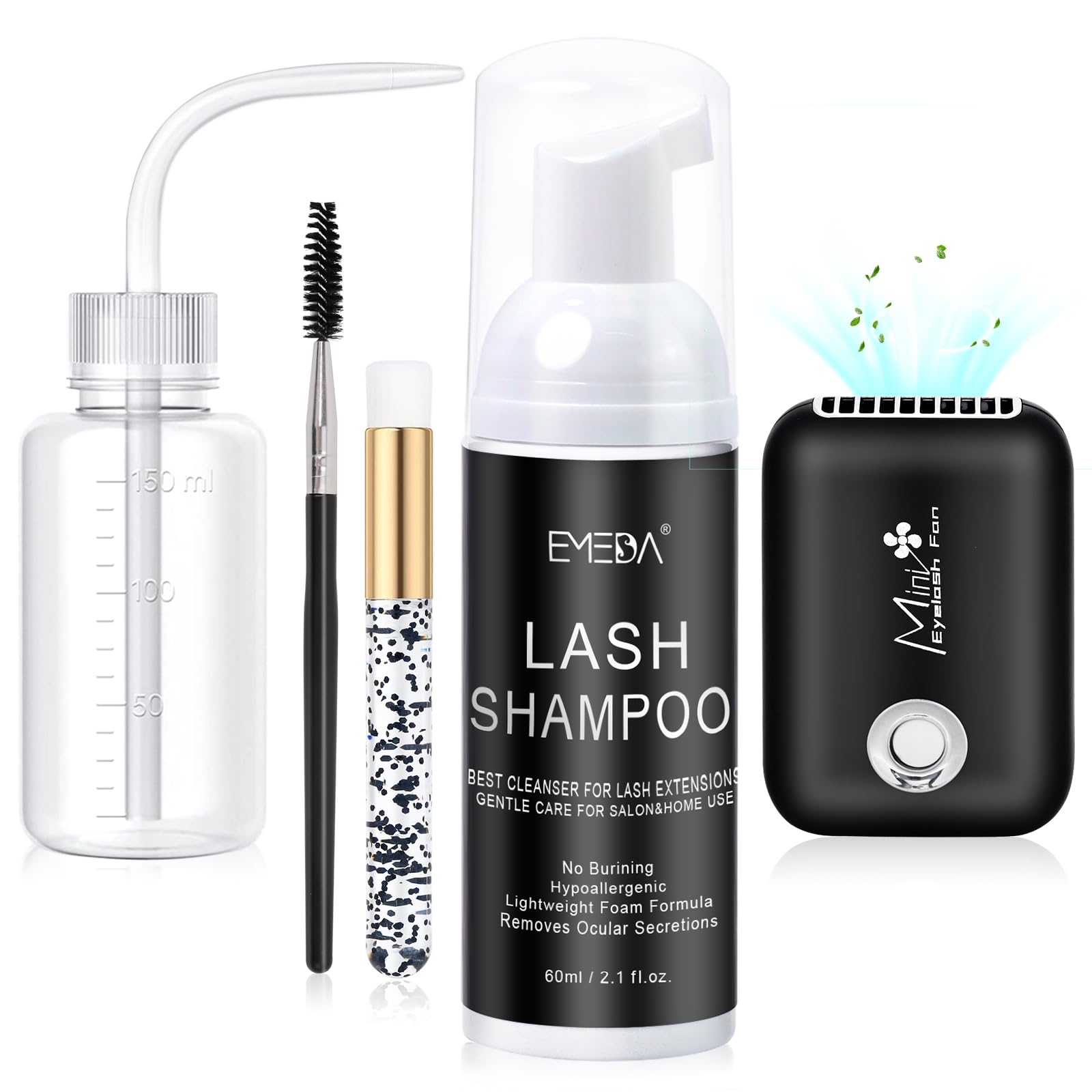 EMEDA Lash Shampoo Kit - USB Portable Fan Brush for Eyelash Extensions Cleaning | Safe for Home & Salon Use