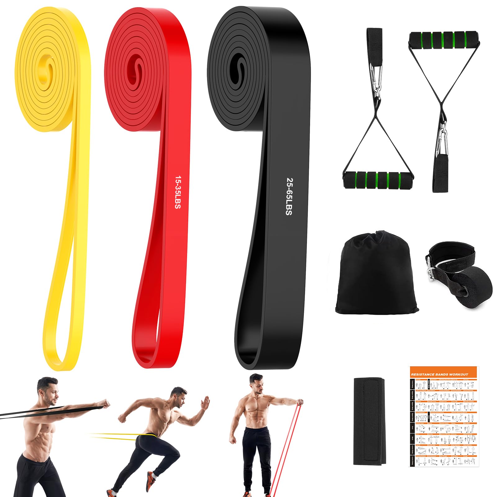 Premium Natural Latex Resistance Bands Set with Door Anchor & Handles - Heavy Duty Fitness Elastic Bands for Home Workouts, Strength Training, Yoga, and Physical Therapy