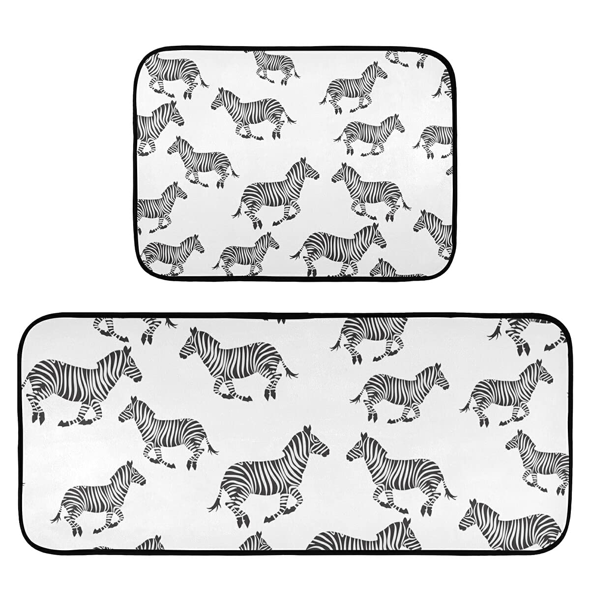 Non-Slip Washable Zebra Print Kitchen Rugs Set of 2 - Soft Floor Mats for Kitchen, Living Room & Entryway - Perfect for High Traffic Areas and Home Decor