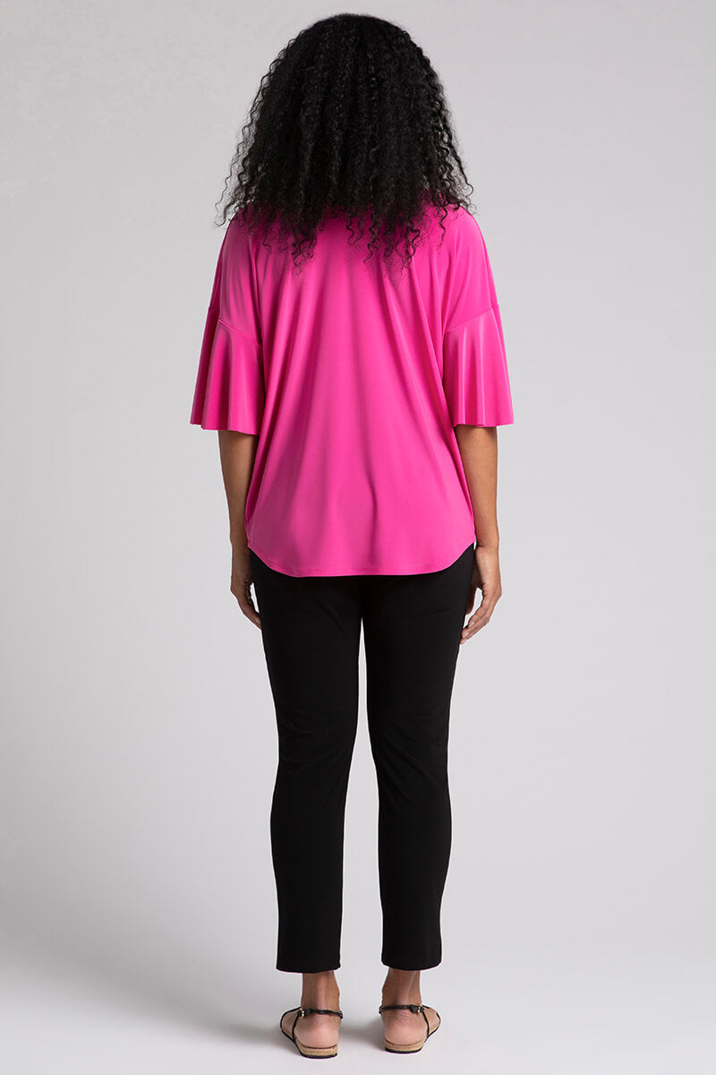 Flutter Sleeve Dolman Top for Women - Elegant Peony Print Blouse for Casual Wear & Office Outfits | Lightweight & Comfortable Summer Tunic