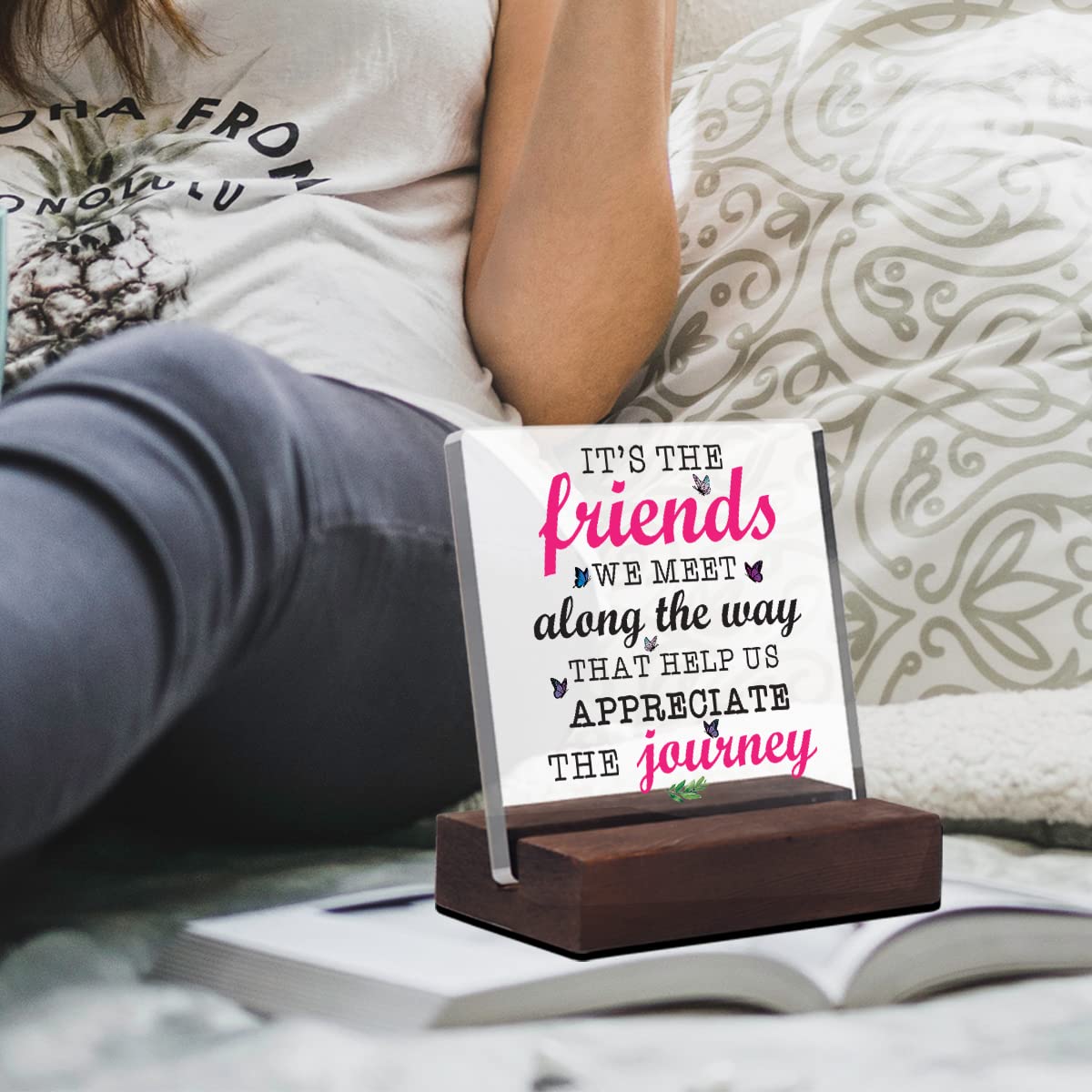 Best Friend Gifts for Women - Thoughtful Birthday Gifts for Her - Unique Friendship Keepsake with Wooden Stand - Perfect for Home Office Decor & Desk Accessories | Great for Anniversaries, Galentine's Day & Housewarming Presents