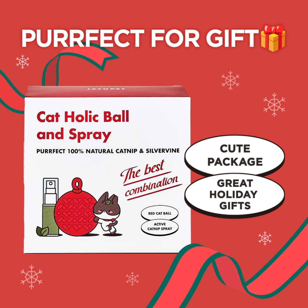 JAYU PET Cat Holic Ball with Silvervine & Catnip Spray Set - 2.7 inch Handmade Kicker Toy & 1oz Essential Oil Spray for Indoor Cats - Stress Relief, Calming, Exercise - Perfect for Playtime & Anxiety Relief