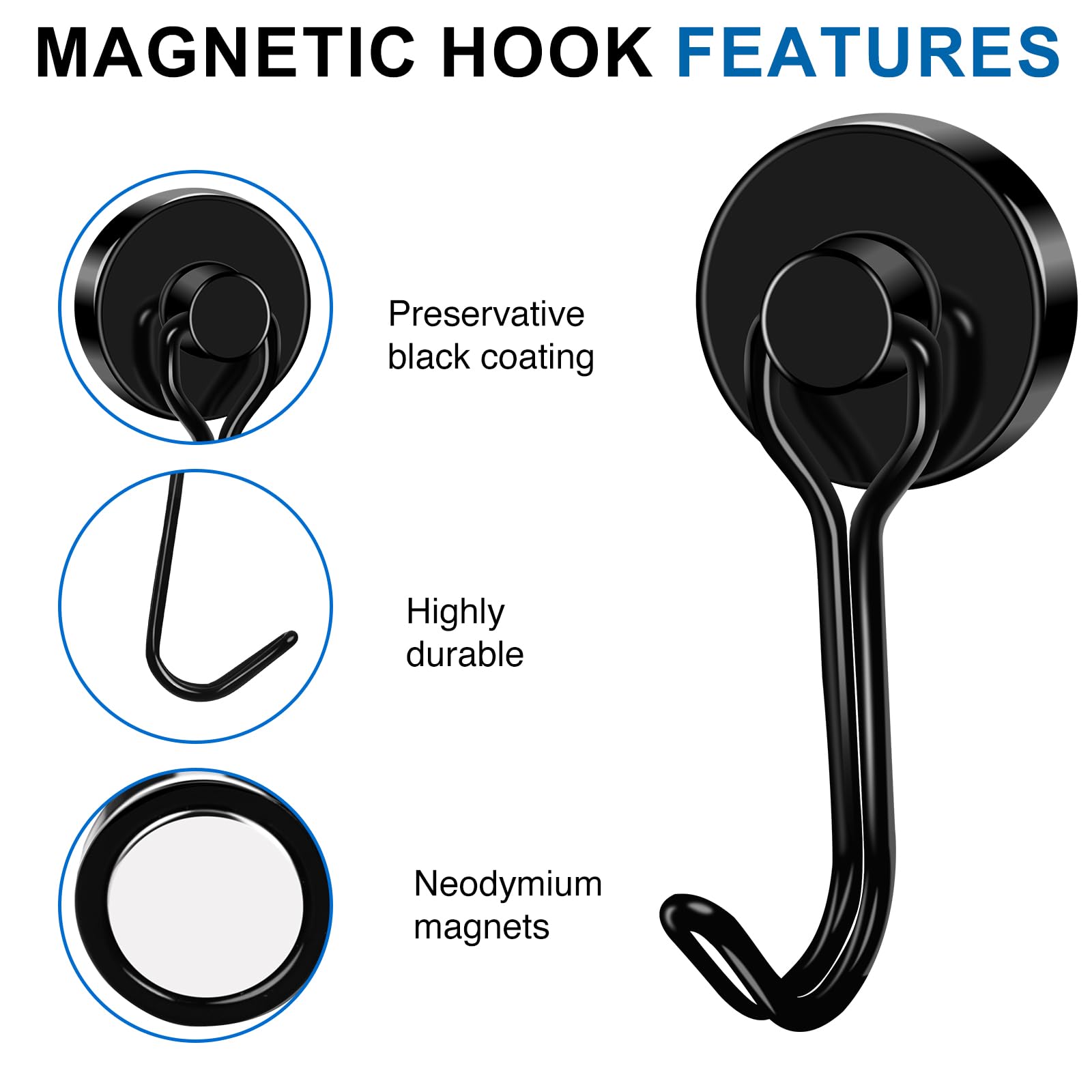 LOVIMAG Magnetic Hooks 3-Pack - Heavy Duty for Garage, Fridge & Travel