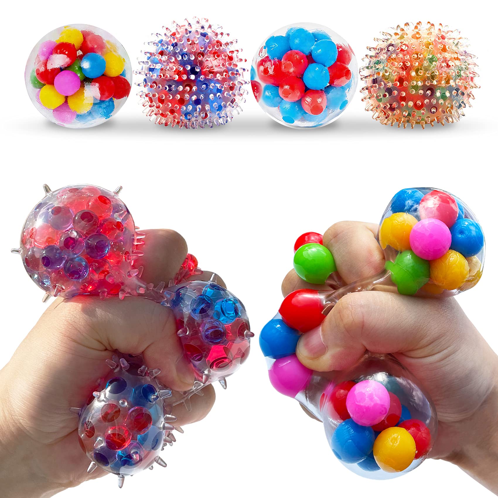 Stress Balls for Kids & Adults - 4 Pack Sensory Toys for Anxiety Relief & Focus