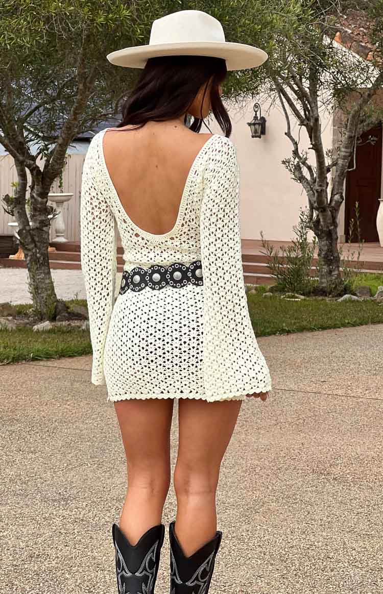 Anthem White Crochet Long Sleeve Mini Dress - Elegant Boho Summer Dress for Women, Perfect for Beach Vacations, Date Nights & Music Festivals