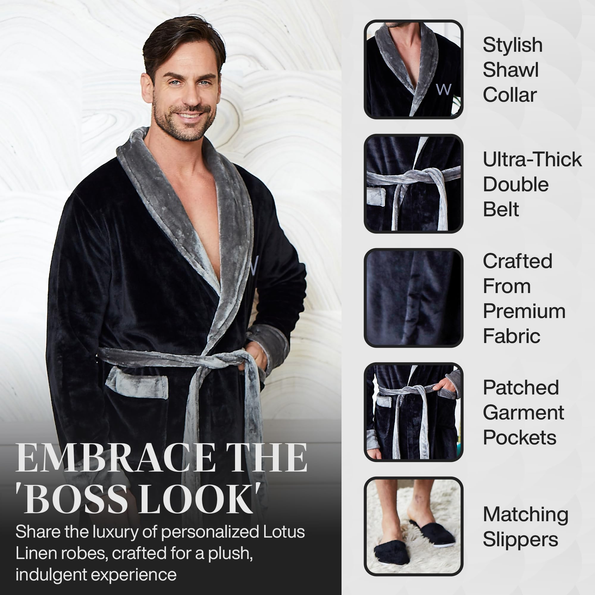 Luxury Soft Hooded Long Bathrobe for Men - Plush Linen Robe with Hood, Cozy Spa & Lounge Wear for Relaxation at Home or After Shower