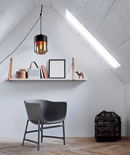 15ft Black Plug-in Dimmer Switch Cord with E26 Lamp Holder - Modern Metal & Glass Pendant Lighting for Loft, Dorm, Corridor, Restaurant - Bulb Not Included - Perfect for Ambient Lighting in Bedrooms, Living Rooms and Dining Areas