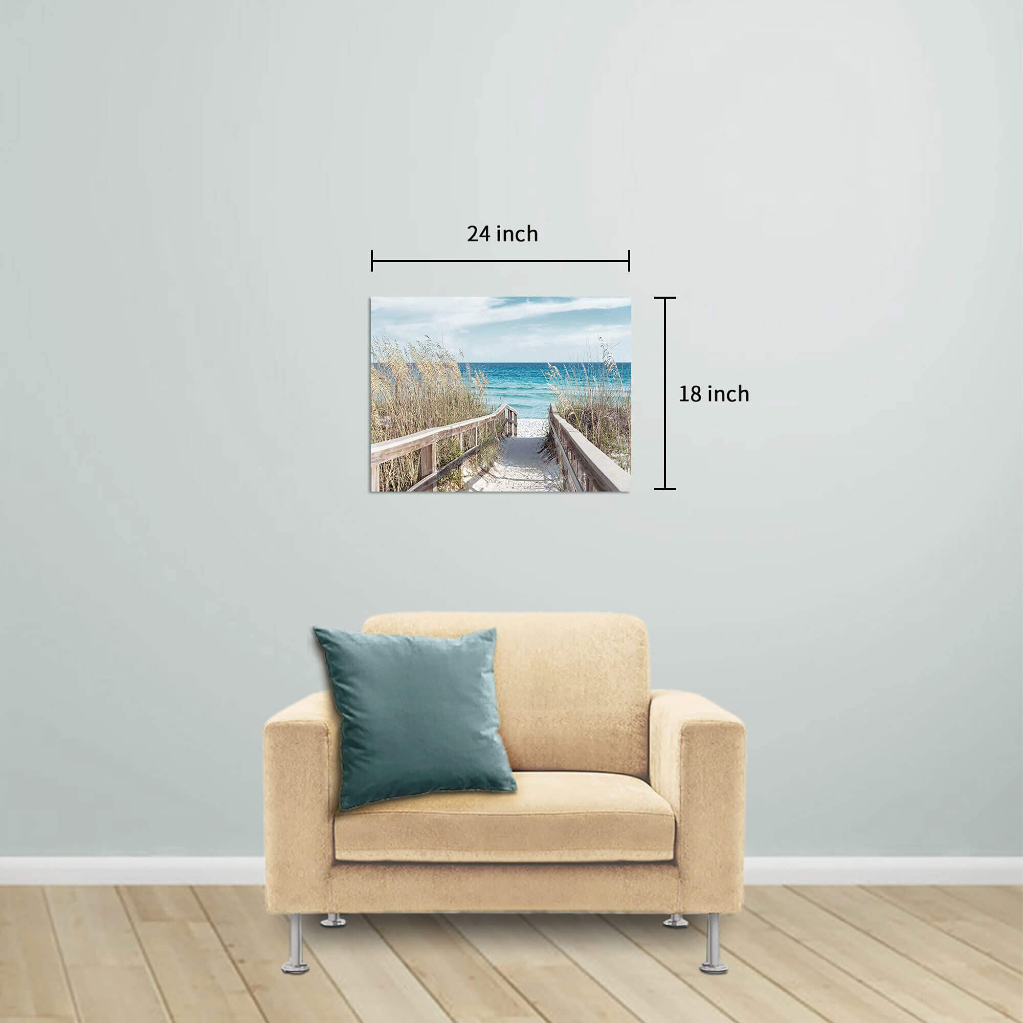 Beach Seascape Canvas Wall Art - Coastal Ocean View Painting with Wooden Fence & Pathway Decor for Living Room, Bedroom, Office (24x18 inches) - Perfect for Beach House, Vacation Home & Coastal Style Interior Design