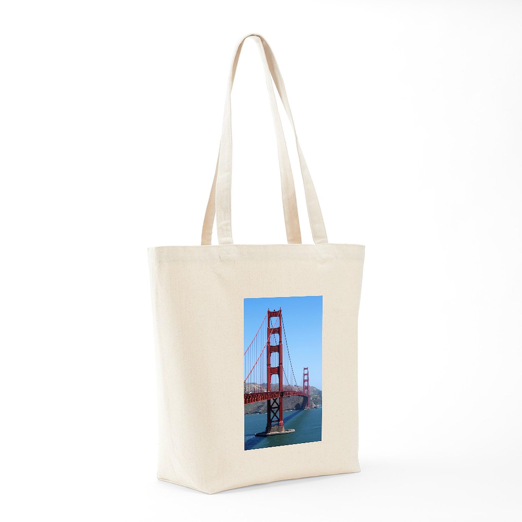 San Francisco Golden Gate Tote Bag - Natural Canvas Reusable Shopping Bag with Golden Gate Bridge Design | Perfect for Groceries, Beach Trips & Eco-Friendly Shopping