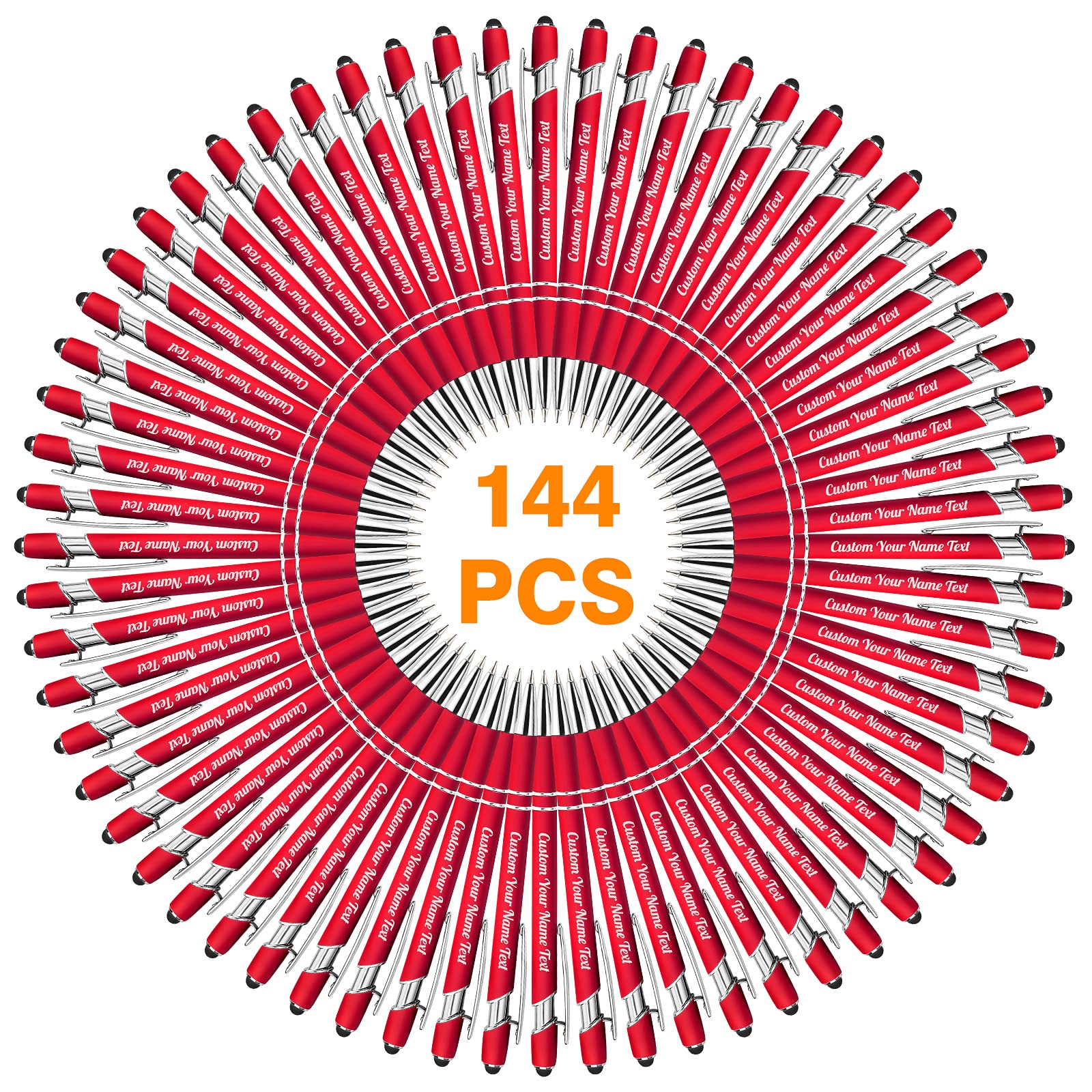 144PCS Personalized Ballpoint Pens Bulk with Free Name Engraving, Custom Logo & Text - Stylus Tip for Business, Graduation, Wedding Gifts - Black Ink (Perfect for Corporate Events, Promotions & Special Occasions)