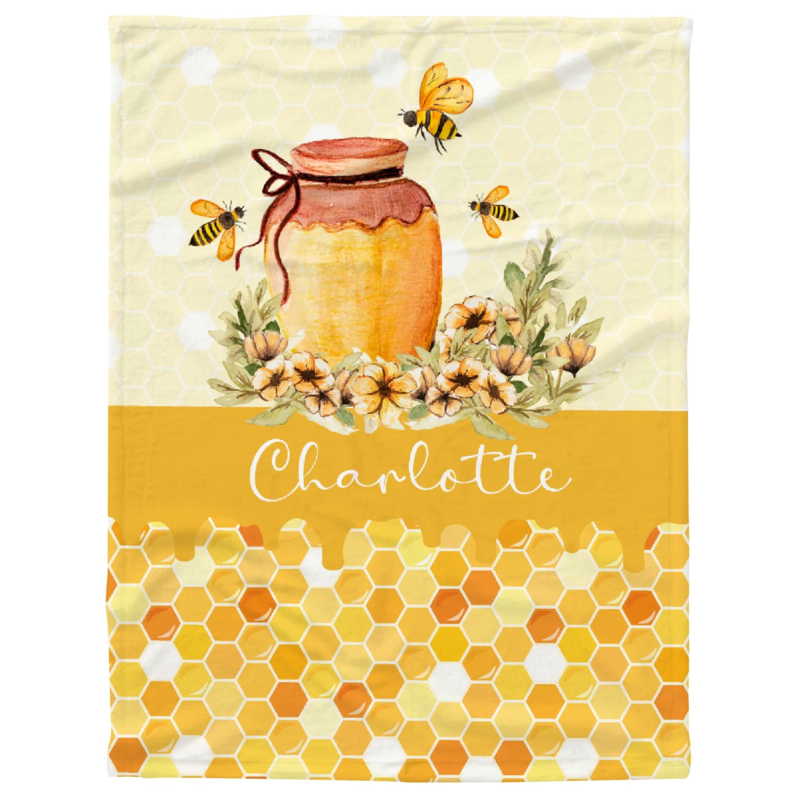Personalized Baby Blanket with Name - Cute Bees Design Custom Fleece Throw Blanket for Boys & Girls - Extra Large 120