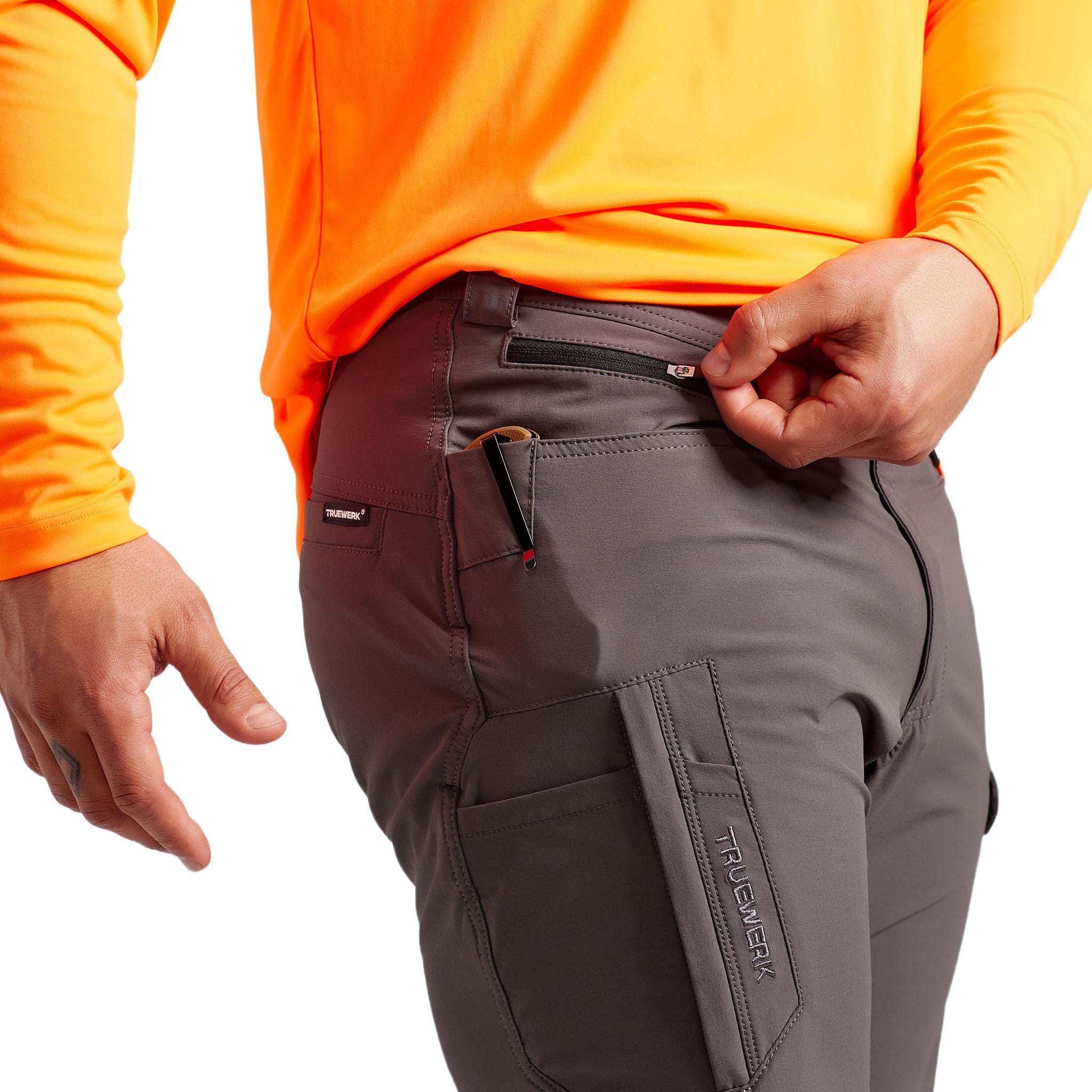 TRUEWERK Men's Work Pants - T1 WerkPants Relaxed Fit, Lightweight & Breathable Moisture Wicking Tactical Cargo Pants with 4-Way Stretch for Construction, Hiking & Outdoor Activities
