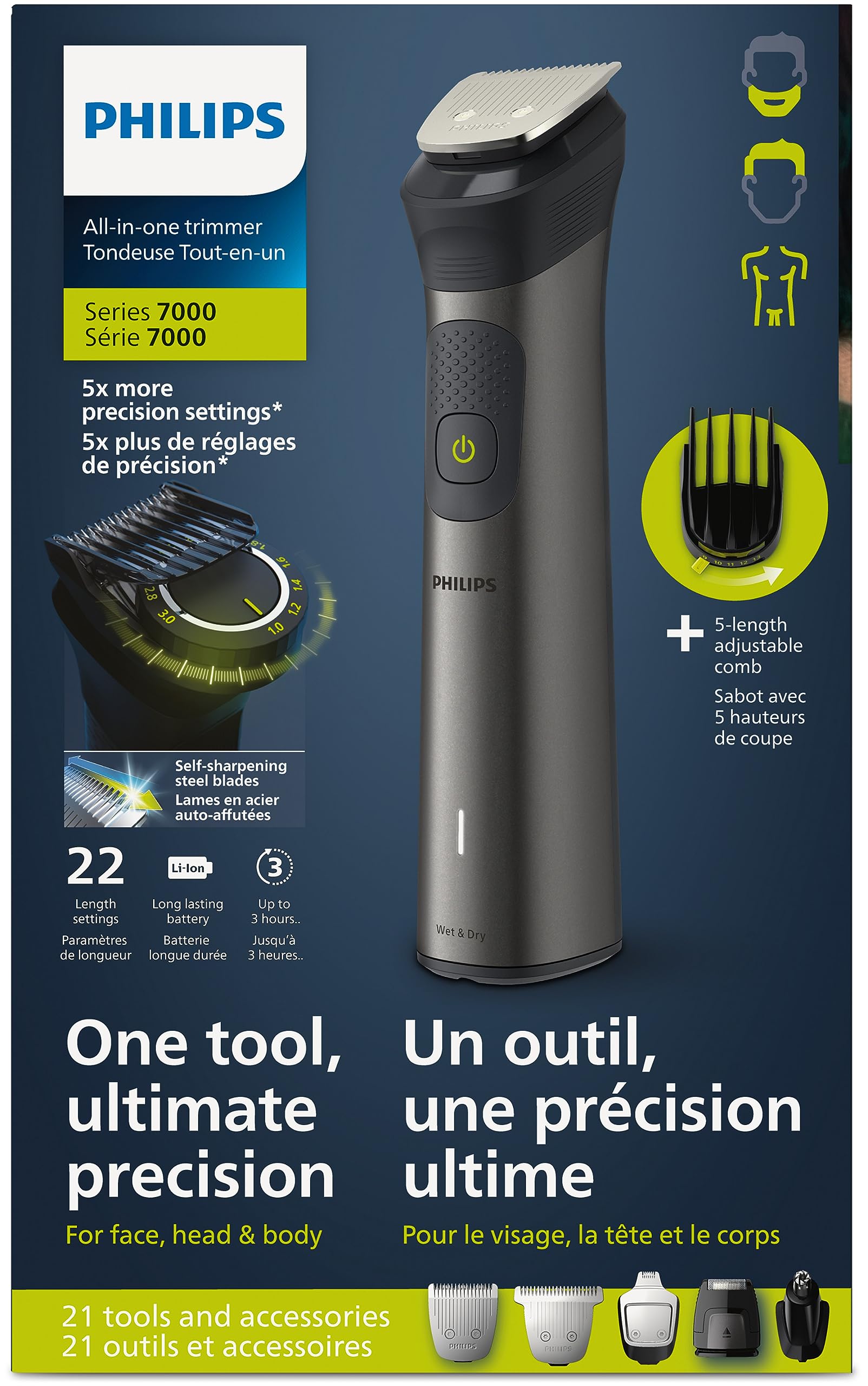 Philips Multi Groomer All-in-One Trimmer Series 7000 (MG7960/28) - Men's Grooming Kit for Beard, Hair, Body & Nose - No Blade Oil Needed - Perfect for Travel, Home & Gym Use
