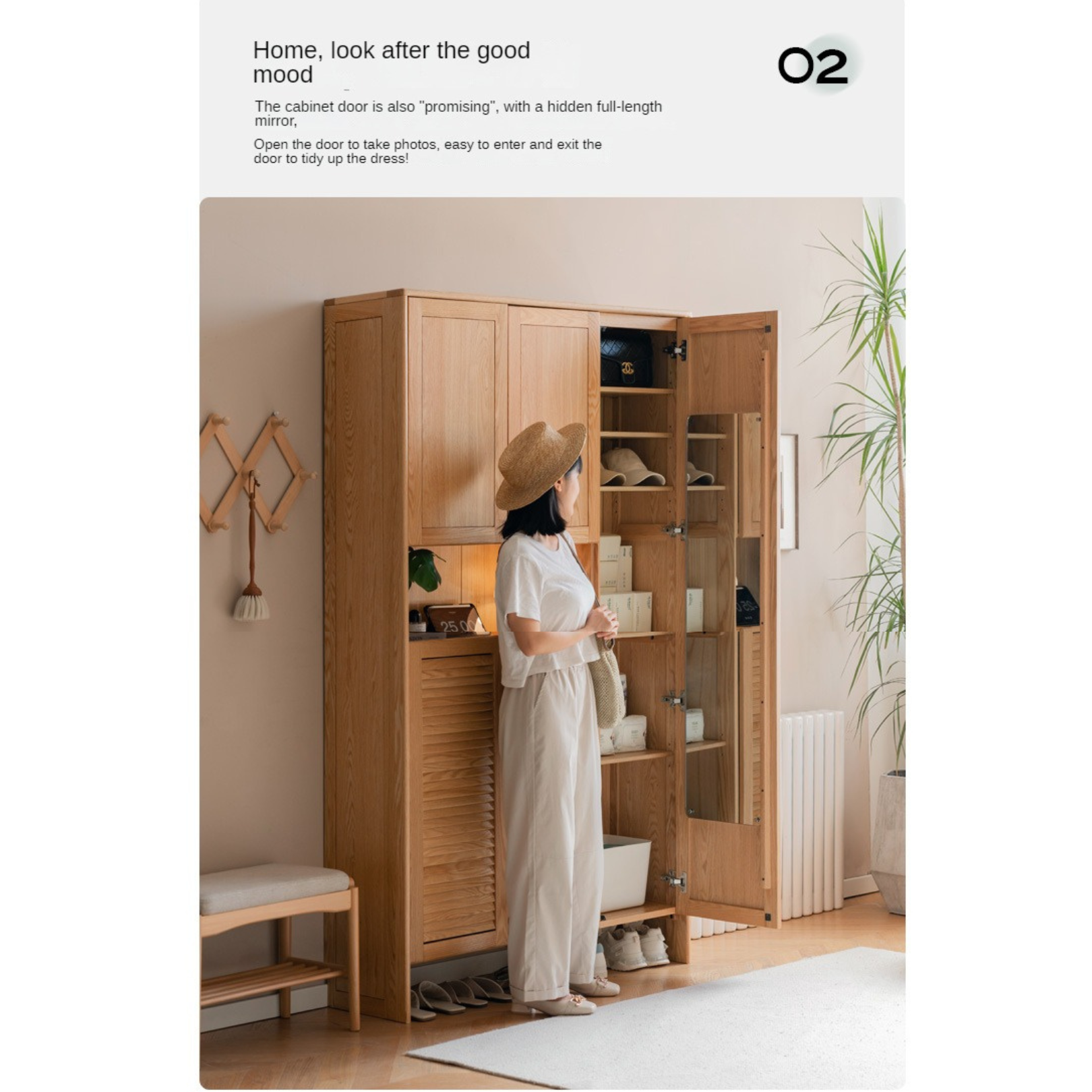 Solid Oak Wood Storage Cabinet - Shoe Locker & Entryway Organizer for Home, Office, or Mudroom - Durable Entry Storage Solution with Adjustable Shelves