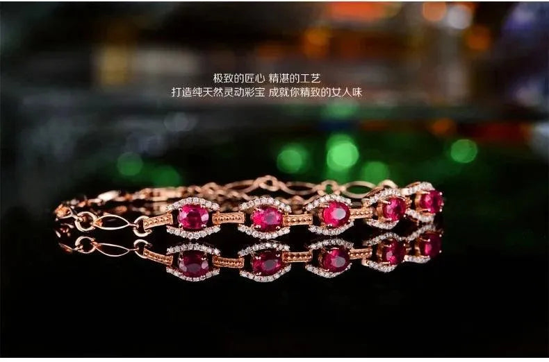 18KT/750 Rose Gold 1.68ct Natural Ruby & 0.32ct Round Cut Diamond Engagement Bracelet - Elegant Jewelry Gift for Women, Perfect for Anniversaries, Weddings & Special Occasions