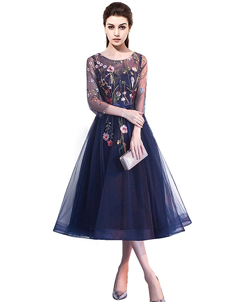 Elegant Illusion Tulle Floral Evening Gown for Women - Lace Embroidered Maxi Dress for Formal Parties, Weddings & Prom Night