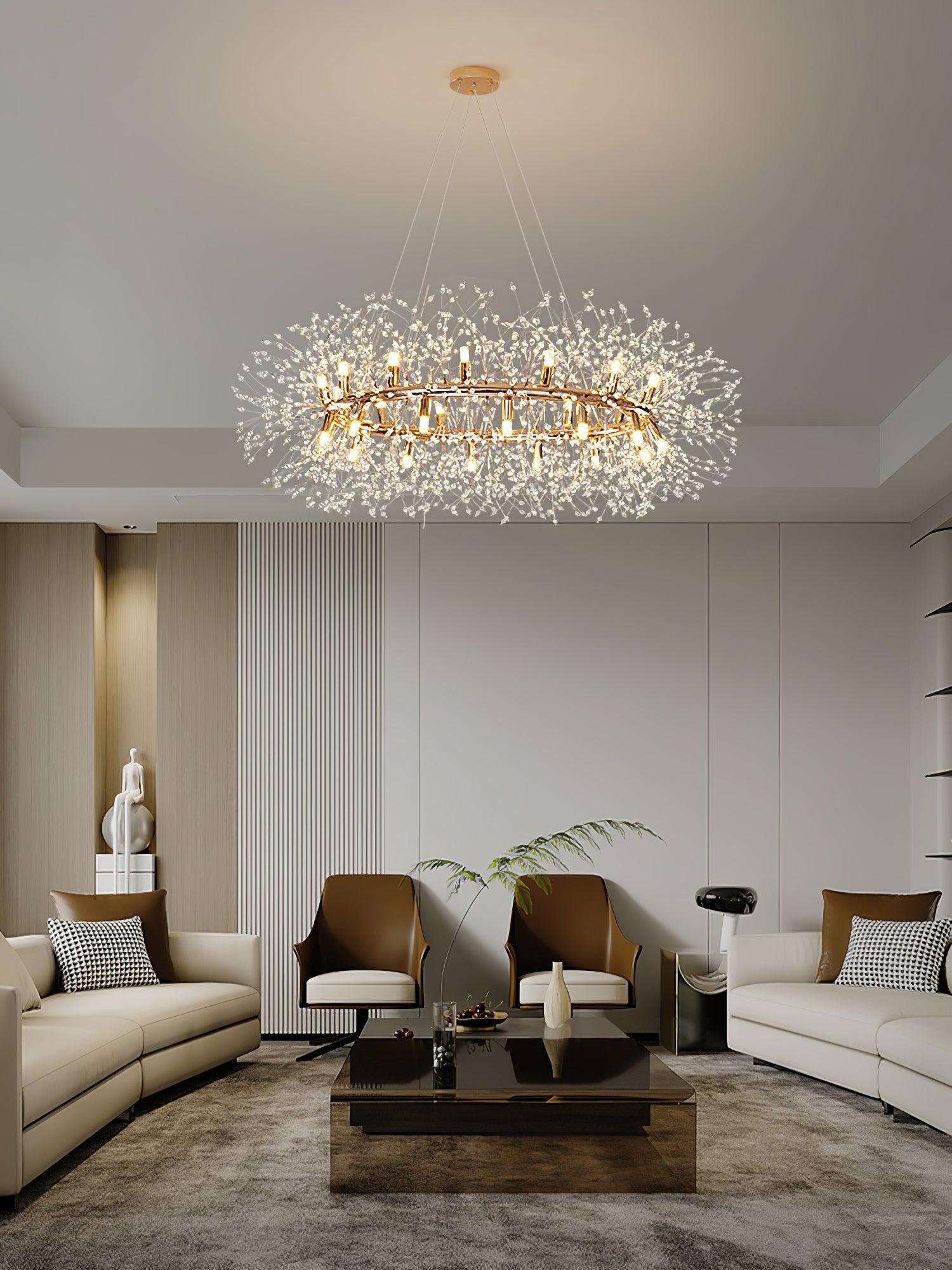 Elegant Dandelion Round Chandelier - Modern Crystal Ceiling Light Fixture for Dining Room, Bedroom & Living Room Decor