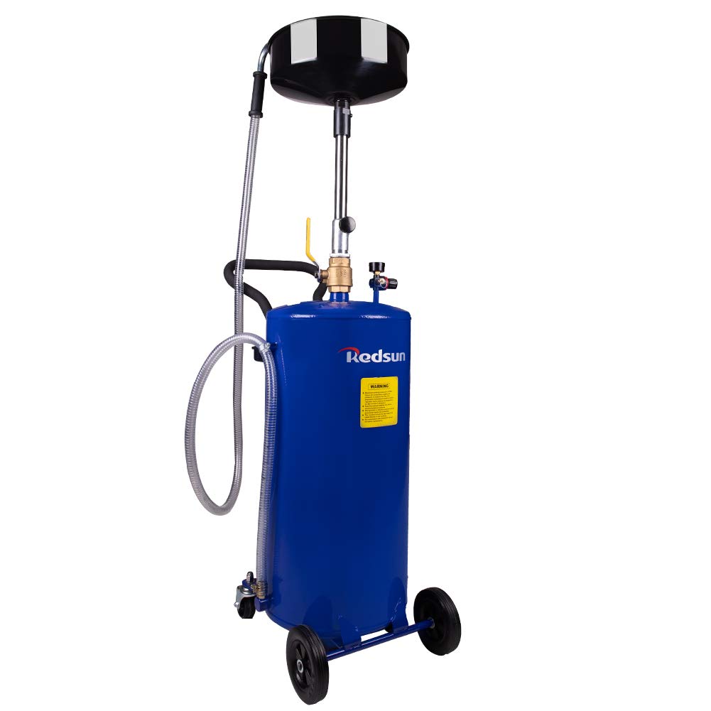 Redsun 20 Gallon Portable Oil Drain Tank - Air Operated, Adjustable Funnel Height with Wheels for Easy Oil Removal (Blue) - Ideal for Automotive Shops, DIY Oil Changes & Industrial Maintenance