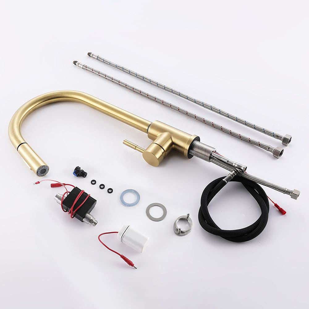 Brushed Gold Touch Kitchen Faucet - Stainless Steel Pull Down Sprayer Single Handle Sink Faucet for Modern Home Kitchen Renovation & Dishwashing Convenience