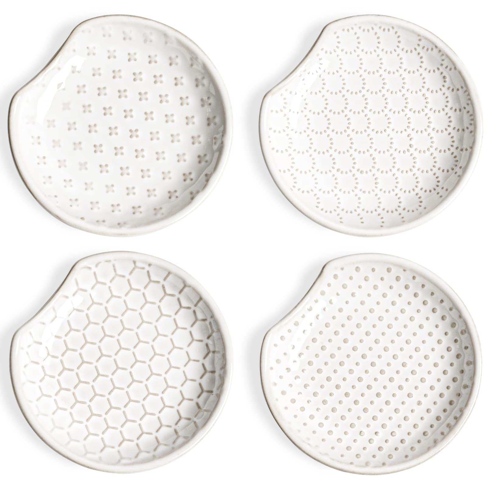 LE TAUCI Ceramic Spoon Rest for Stove Top - 4.8 Inch Set of 4 White | Kitchen Counter Utensil Holder | Farmhouse Decor & Housewarming Gift | Perfect for Cooking, Baking and Kitchen Organization
