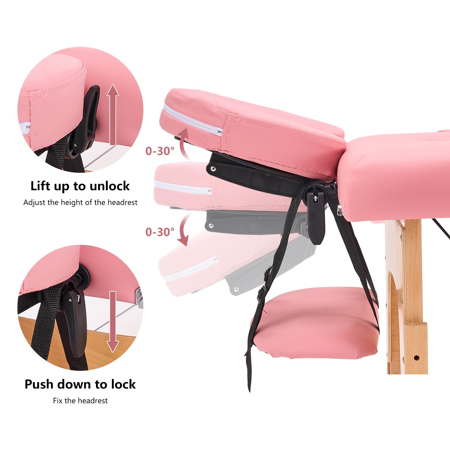 YOUNIKE Portable 2-Fold Adjustable Massage Table - Professional Spa Bed, Lash Extension Bed & Tattoo Bed with Face Cradle & Wooden Frame (Includes Non-Woven Carrying Bag, Pink) - Perfect for Salon, Spa, Home Use & Mobile Beauty Services