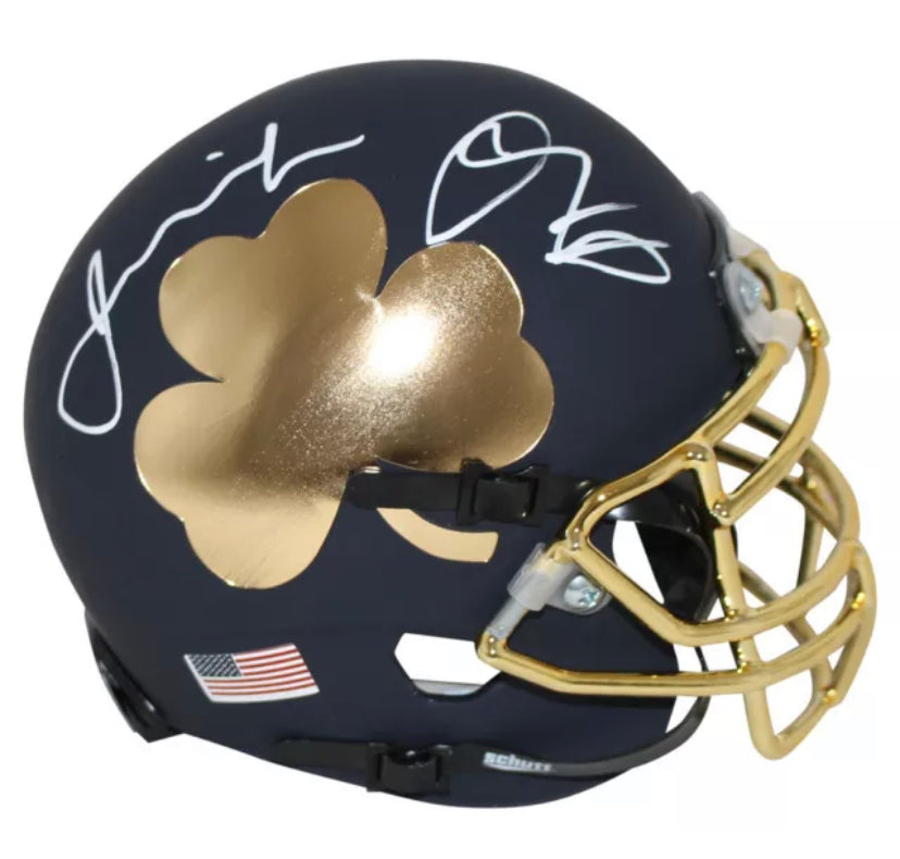 Jeremiah Owusu Koramoah Autographed Notre Dame Fighting Irish 2021 Mini Football Helmet - Shamrock Matte Blue - Collectible Memorabilia for Fans & Sports Enthusiasts