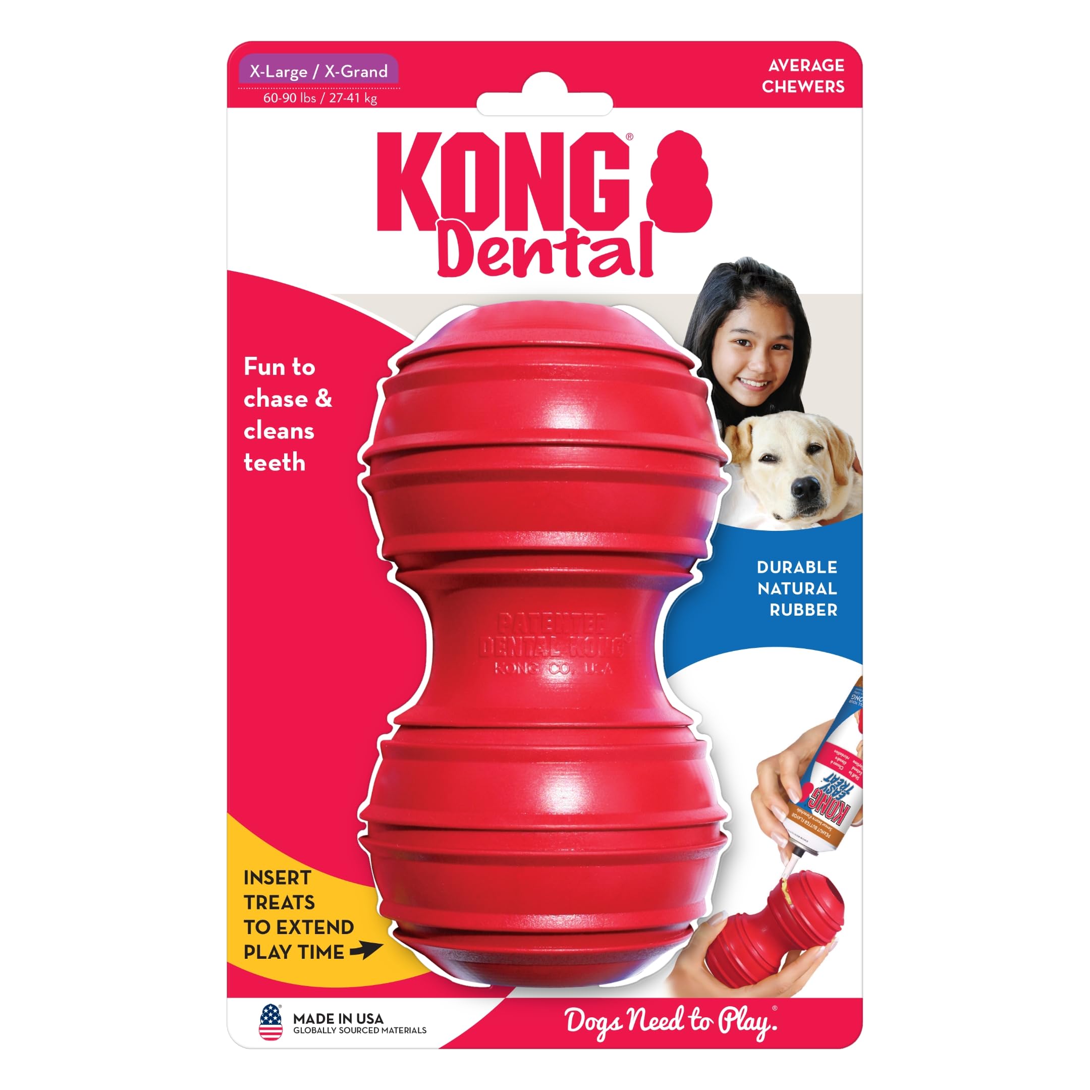 **KONG Dental Dog Toy for Large Dogs - Durable Natural Rubber Chew Toy for Dental Care, Teeth Cleaning & Gum Health - Stuffable for Treats - Satisfies Chewing Instincts - Perfect for Aggressive Chewers & Playtime**