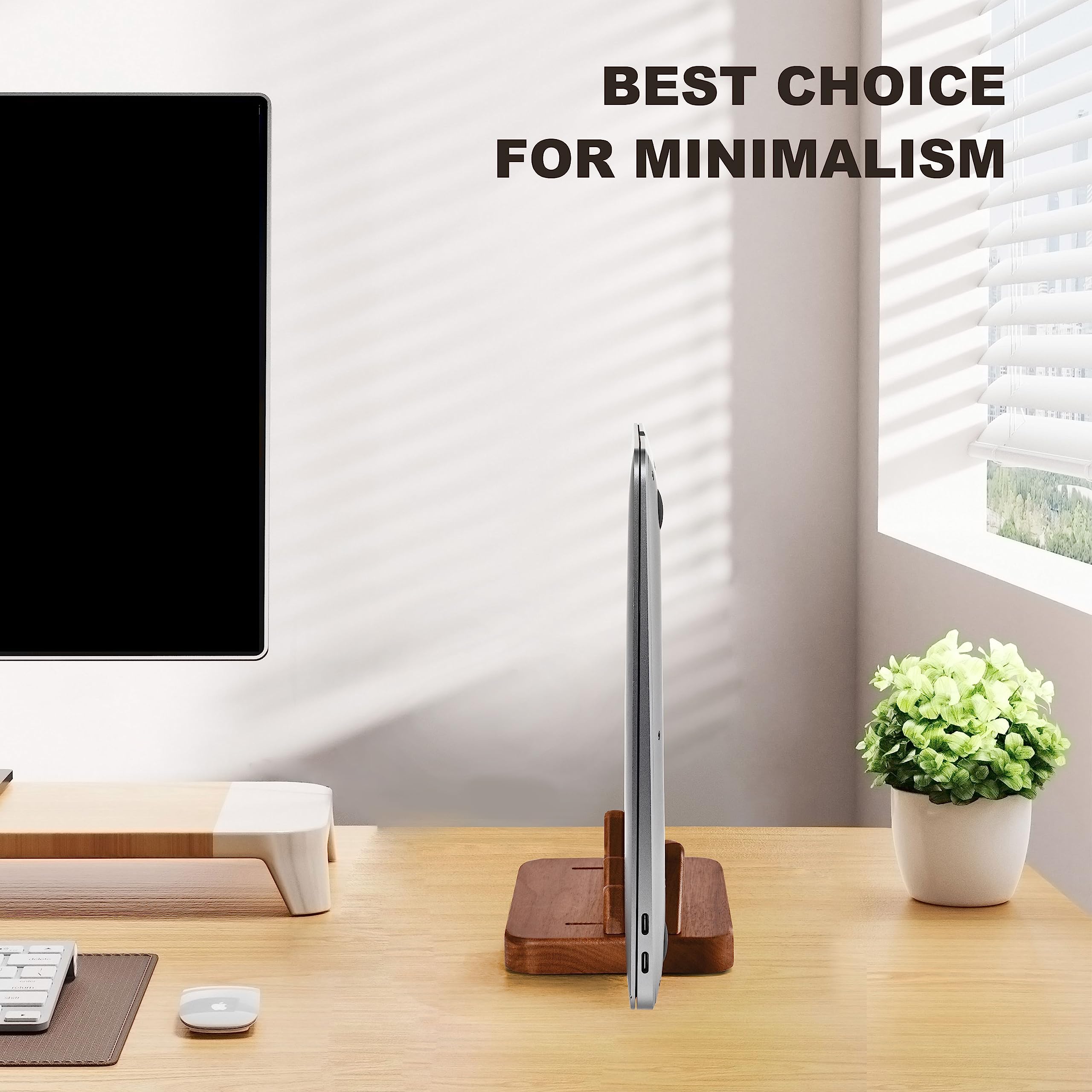 Vertical Wooden Laptop Stand Holder - Adjustable Desk/Under Desk Organizer for MacBook Pro & All Laptops - Black Walnut Wood Dock | Perfect for Home Office, Workspace & Minimalist Setup