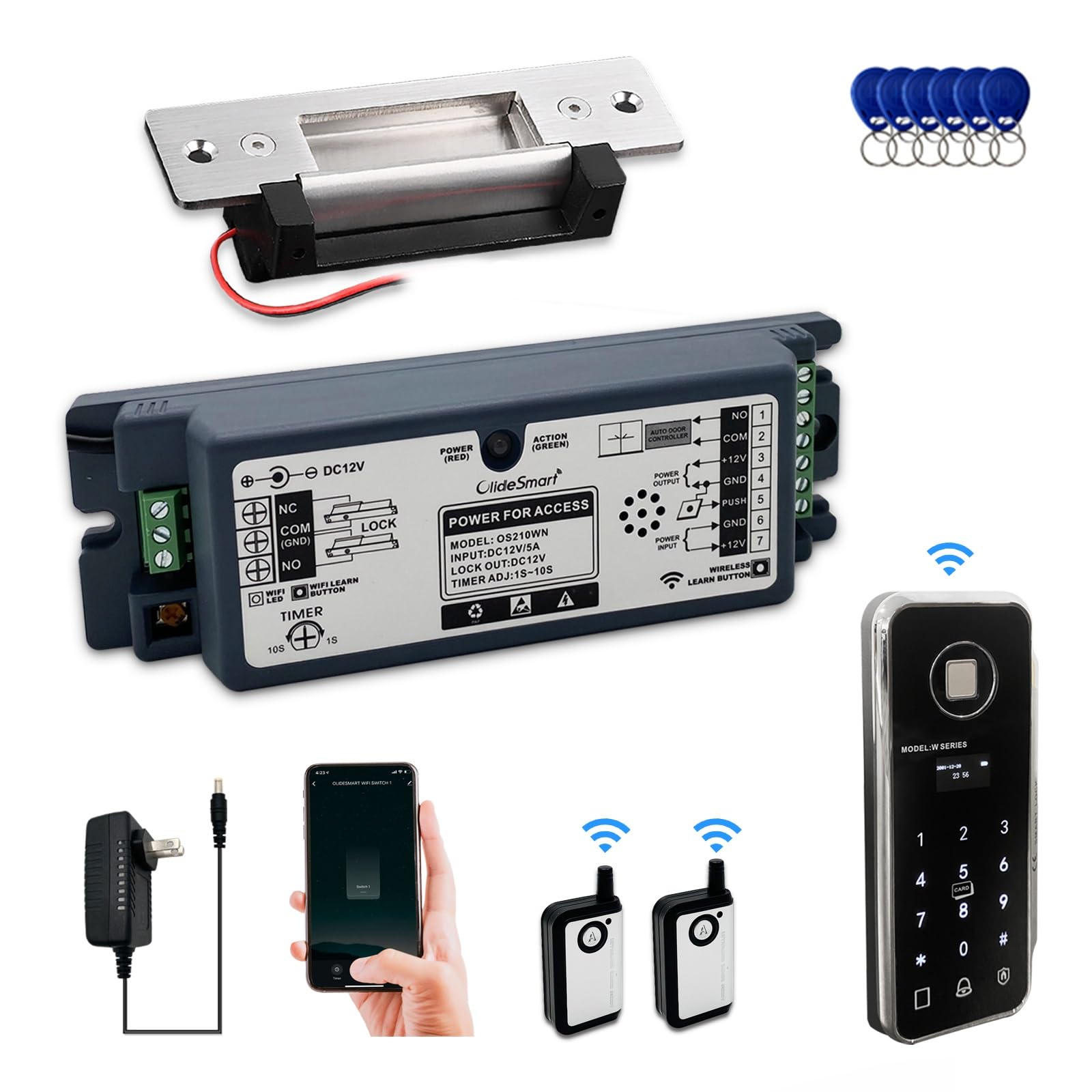 Olideauto Smart WiFi Fingerprint Door Lock Kit - Wireless Access Control System with Keypad, Electric Strike & Fob Key for Home & Office Security | Easy Installation & Remote Access