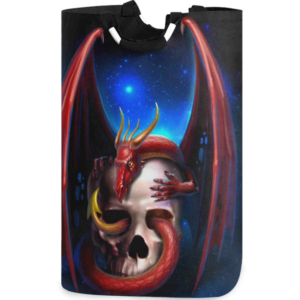 Visesunny Red Dragon Skull Large Laundry Bag - Collapsible Oxford Fabric Laundry Hamper with Handles, Foldable Portable Dirty Clothes Basket, Waterproof Washing Bin & Laundry Tote Bag for College Dorm, Camping, Travel & Home Organization