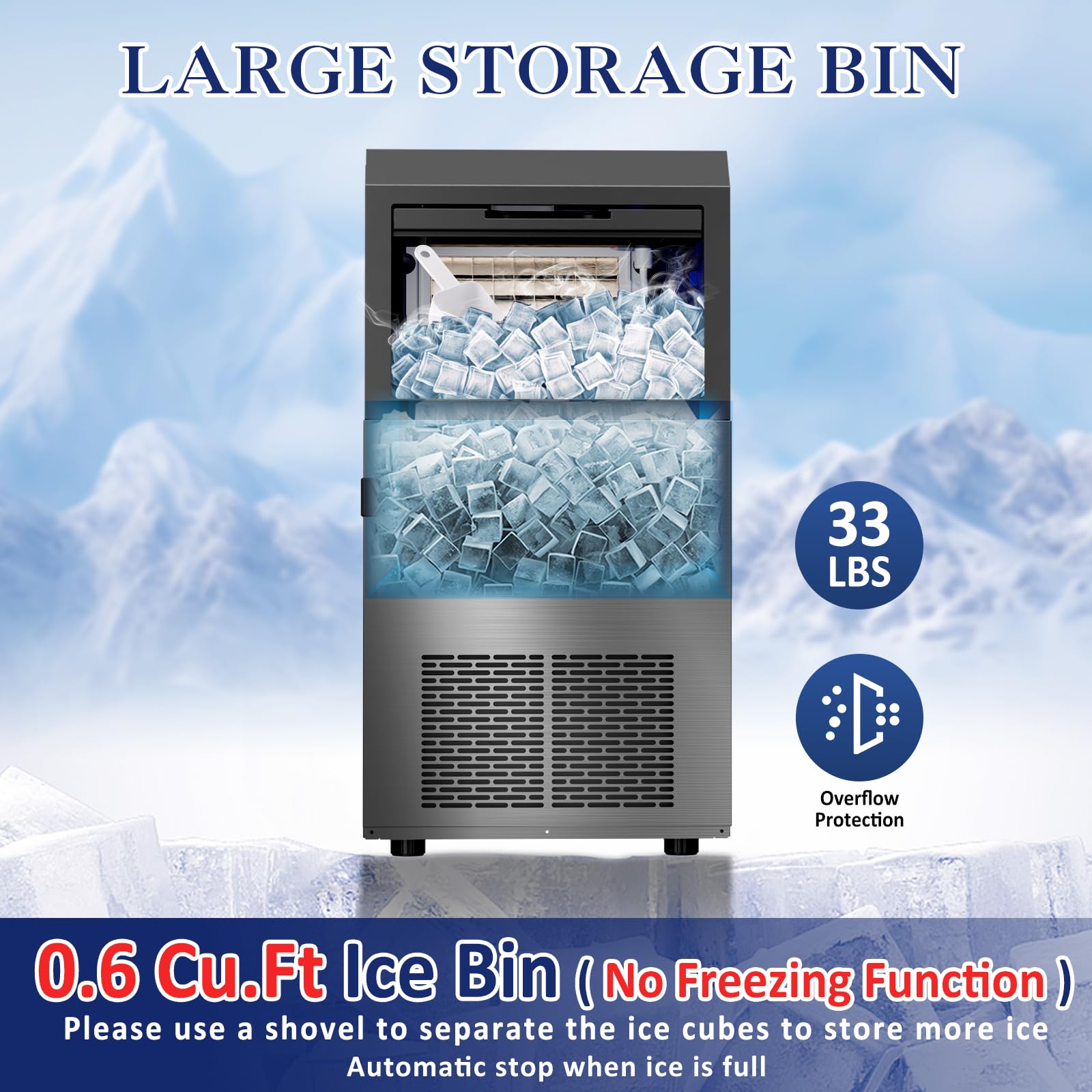 Commercial Ice Maker Machine 100lbs/24H - Stainless Steel Undercounter Ice Machine with 45 Ice Cubes per Cycle, Dual Water Inlet Modes, Self-Cleaning, 24H Timer - Perfect for Bars, Coffee Shops, Restaurants & Commercial Kitchens