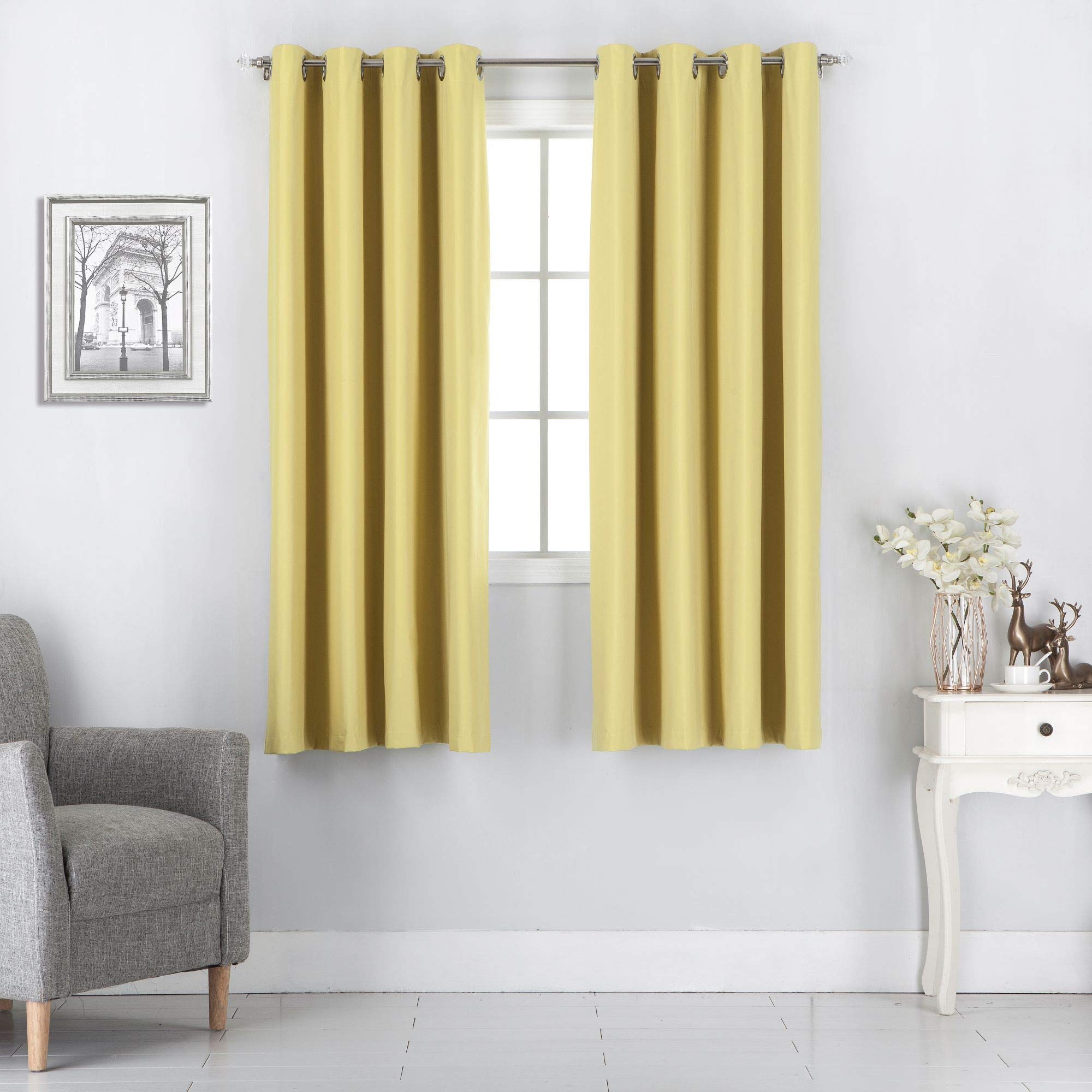 Rooney Yellow Blackout Curtains for Bedroom & Living Room - Thermal Insulated Room Darkening Grommet Curtains, 2 Panels (52x63 Inches) - Perfect for Home Theater, Nursery & Light Sleepers