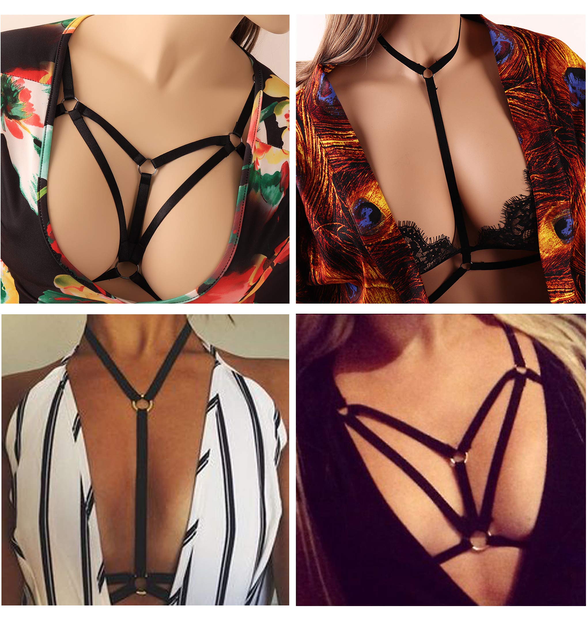 FIBO STEEL 4-Piece Women's Strappy Cage Bra Set - Sexy Lingerie Harness for Women | Perfect for Valentine's Day, Boudoir Photography & Bachelorette Parties