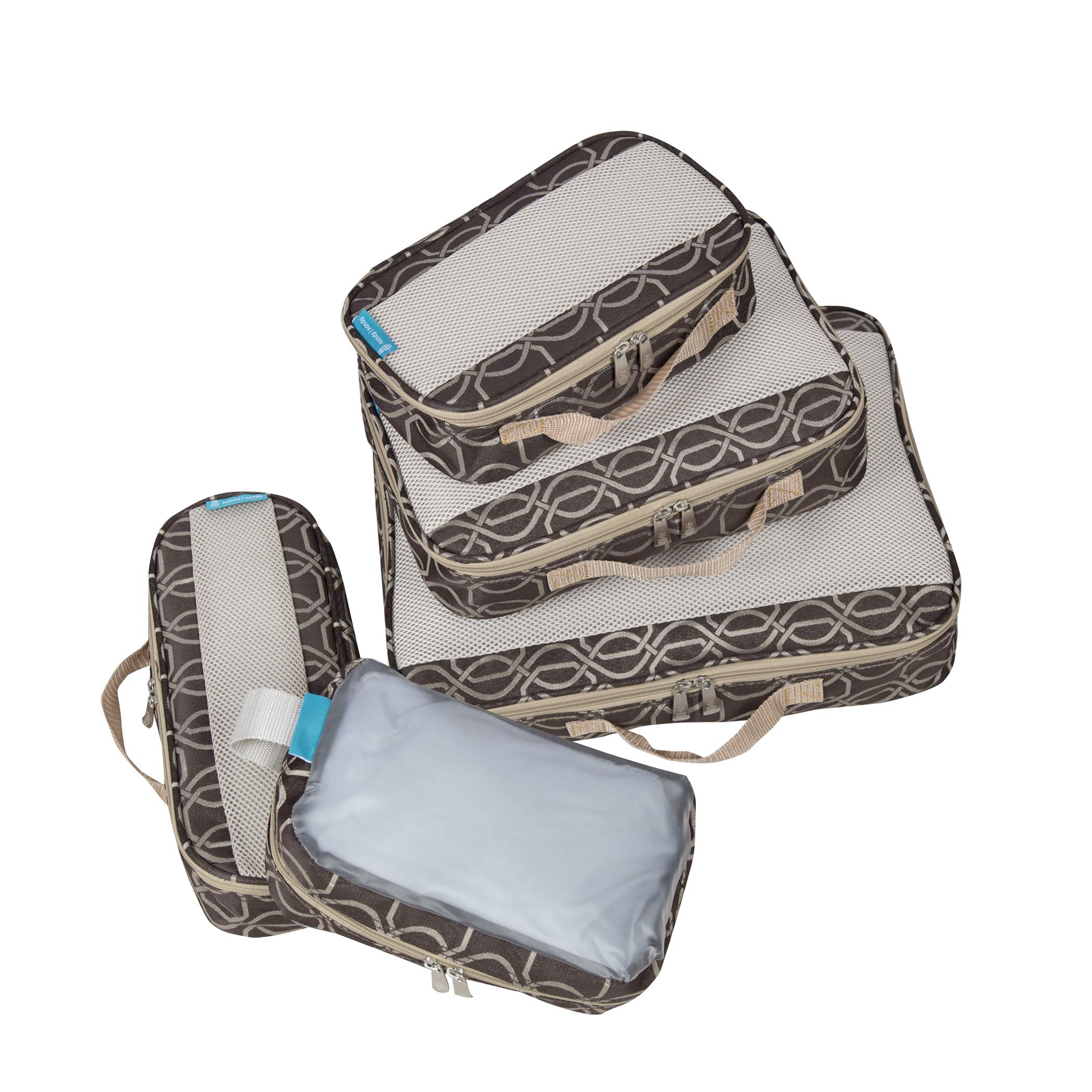 Premium 5-Piece Travel Packing Cubes Set - Luggage Organizer with Fleur De Lis Design (Brown) - Perfect for Business Trips, Vacations & Backpacking